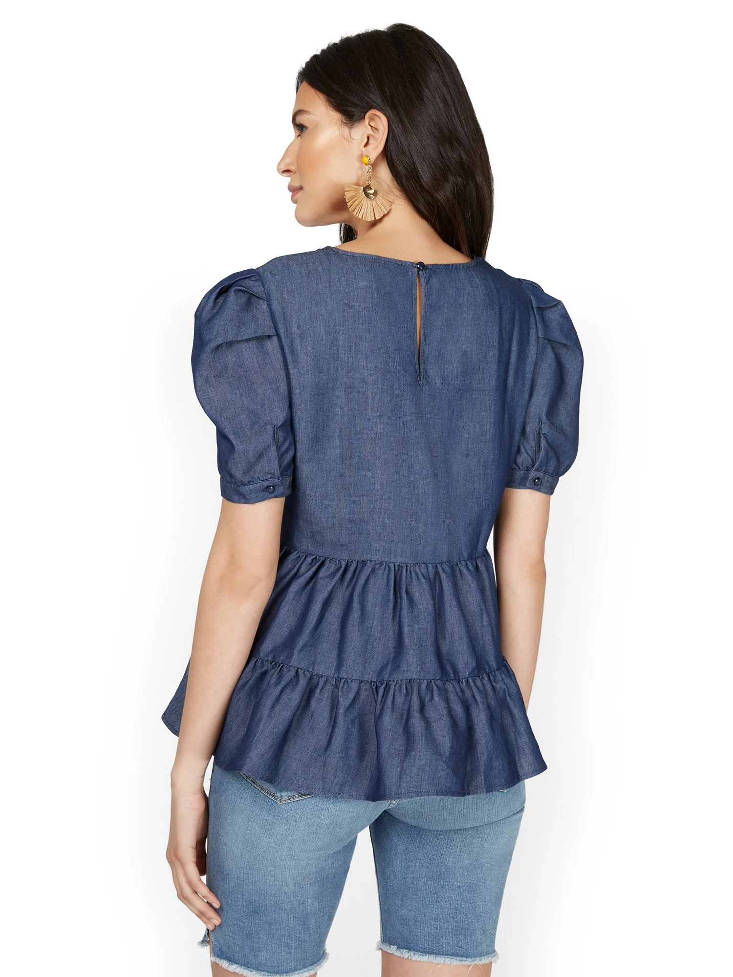 Tiered Babydoll Chambray Top - Lily & Cali - Image 3