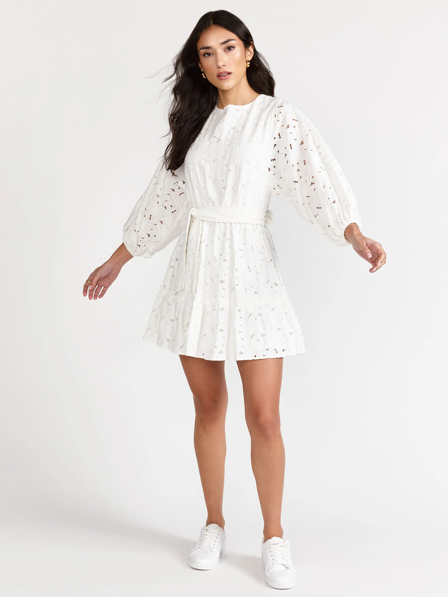 Tiered Eyelet Cotton Mini Dress - Flying Tomato - Image 3