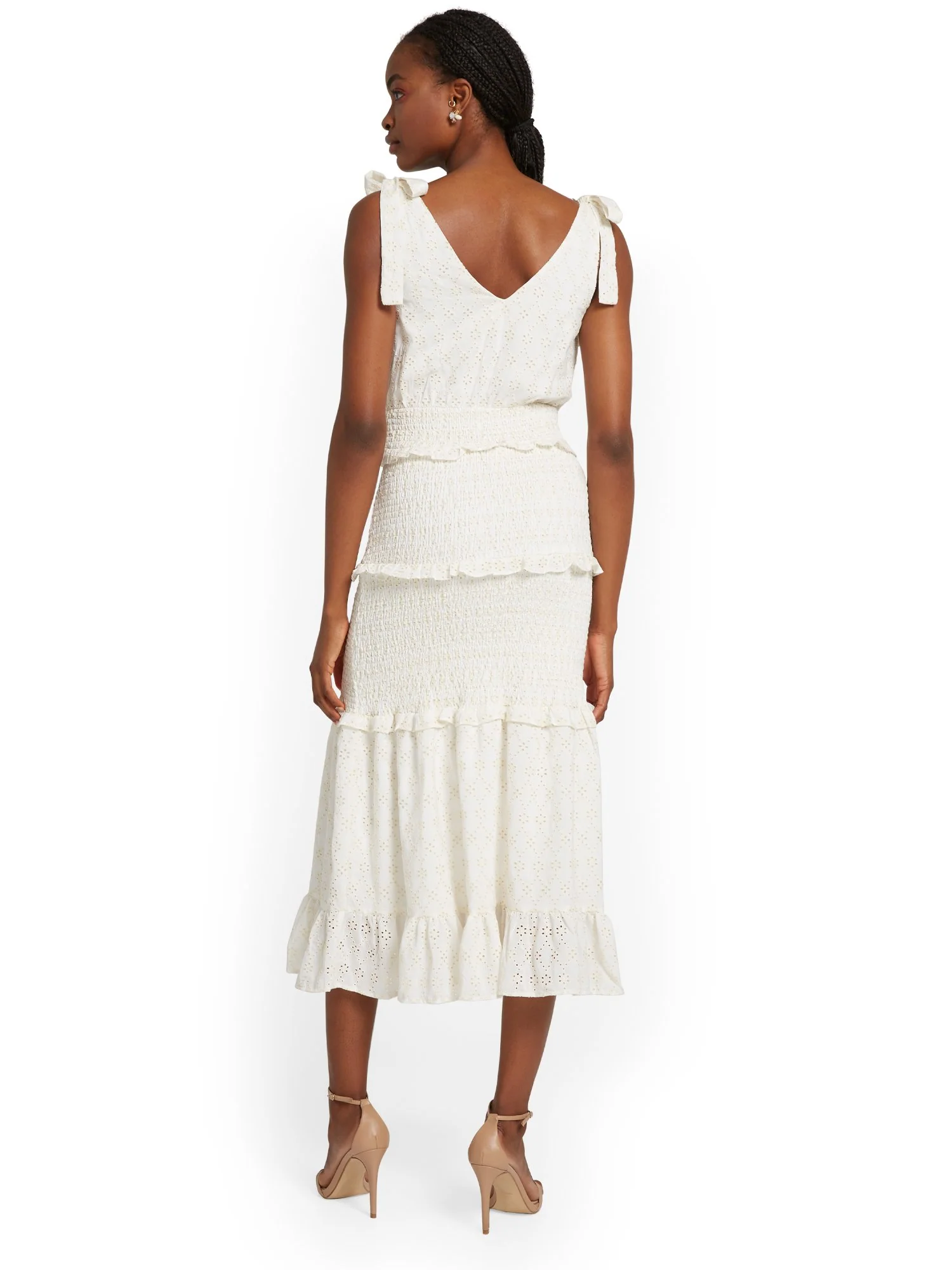 Just Me Tiered Eyelet Smock-Detail Dress - Brands We Love - Image 3