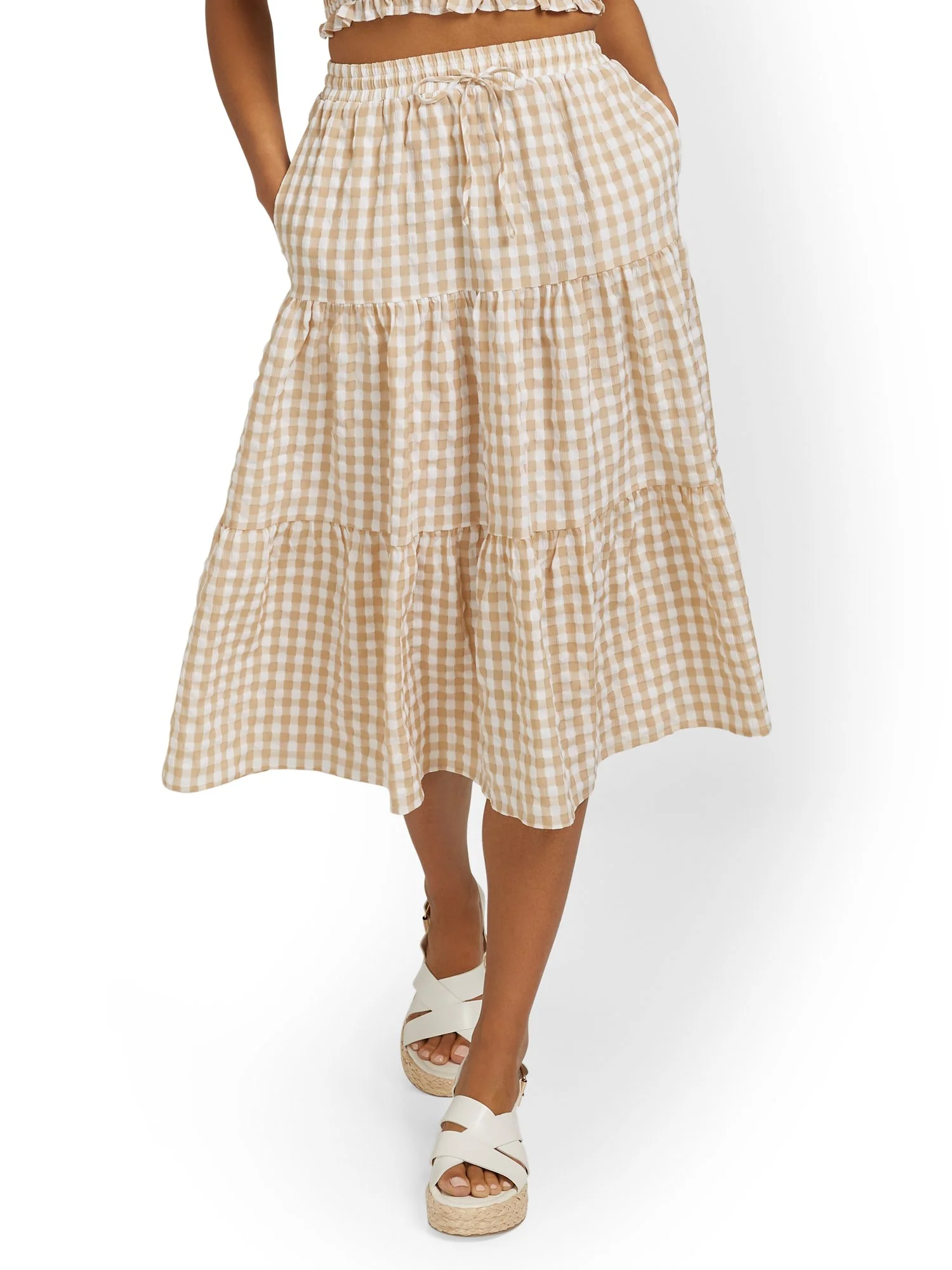 Lena Tiered Gingham Midi Skirt - Brands We Love - Image 2