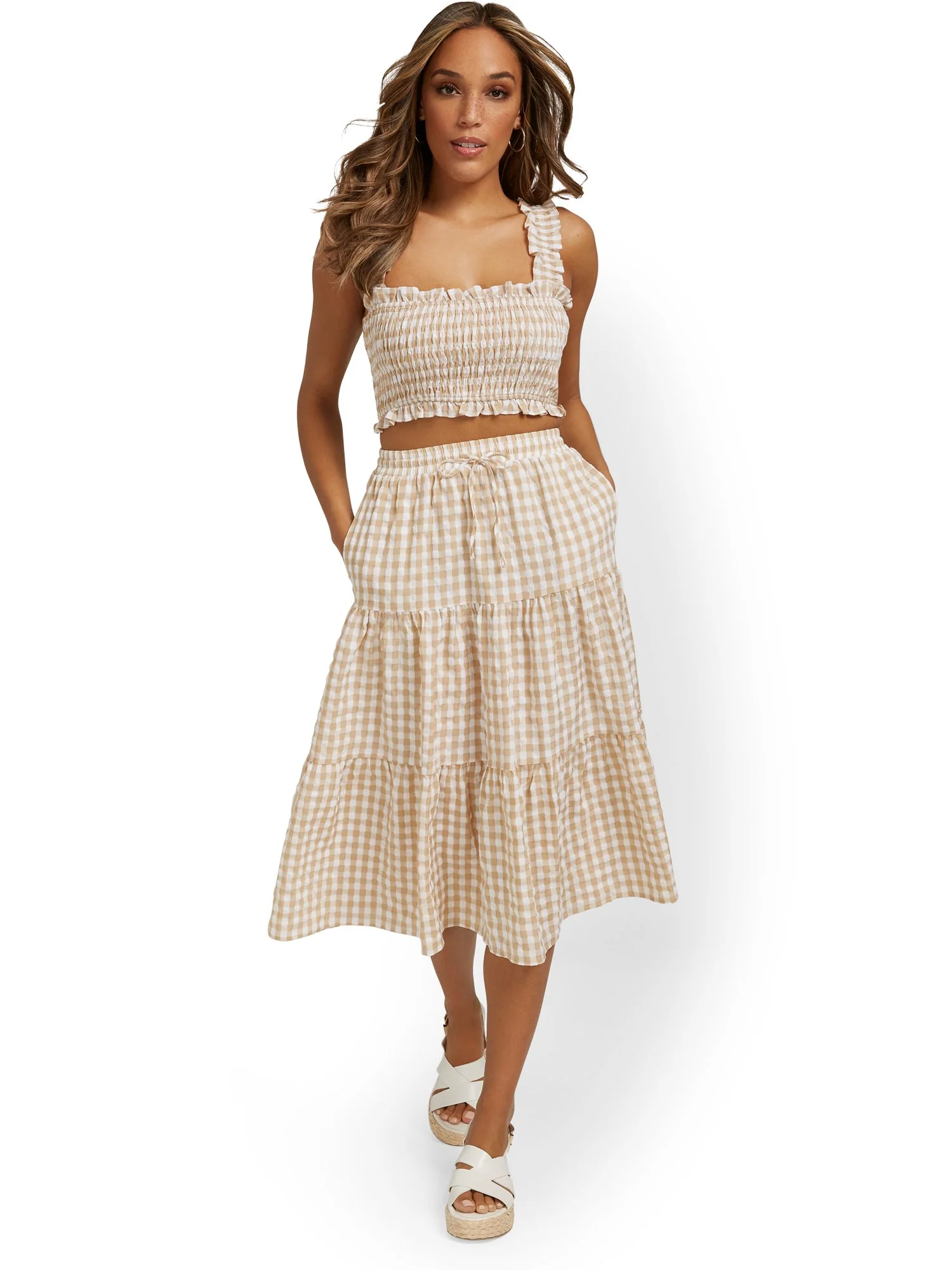 Lena Tiered Gingham Midi Skirt - Brands We Love - Image 4