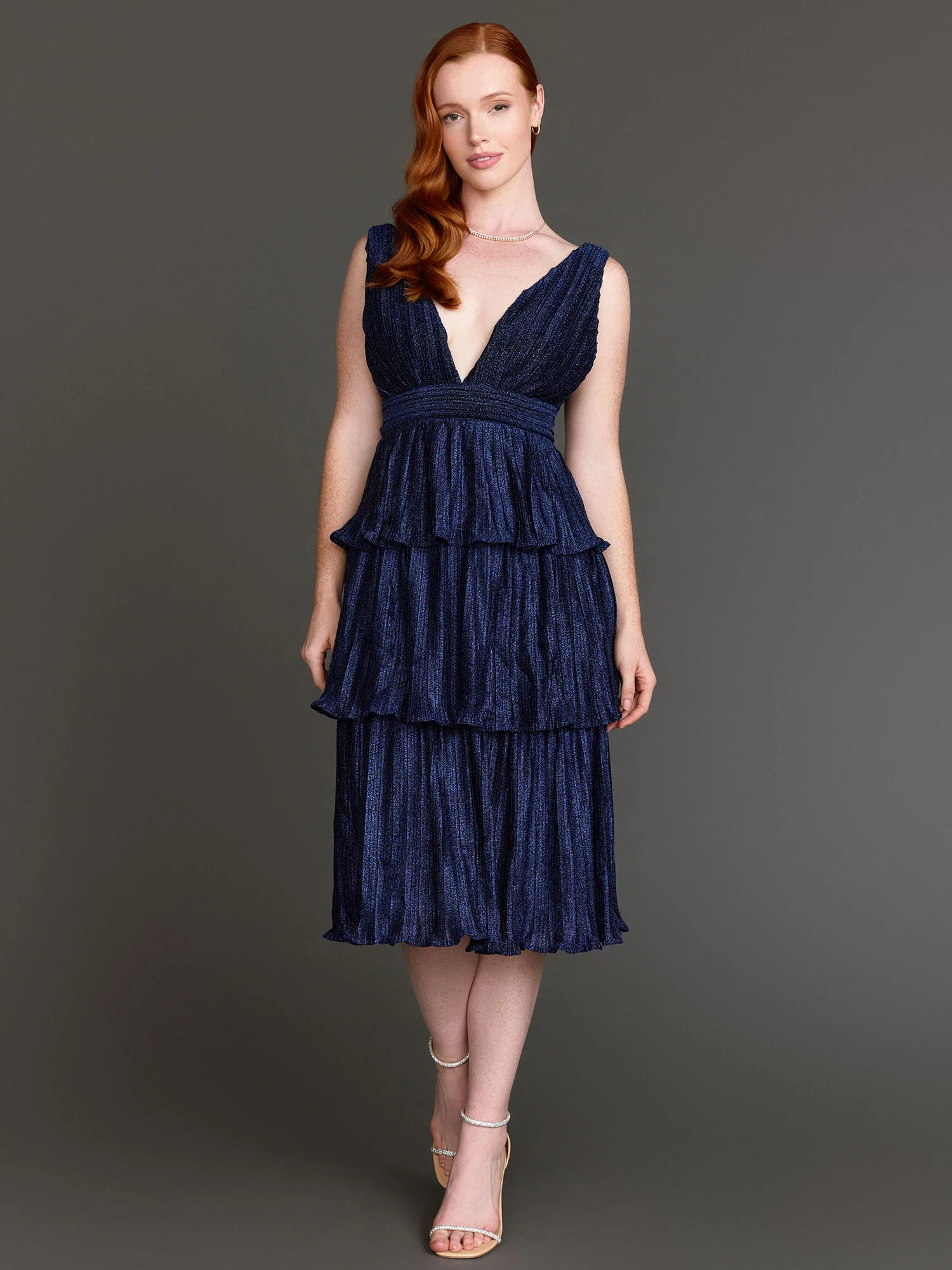 Tiered Metallic Shimmer Cocktail Dress - Minuet - Image 2