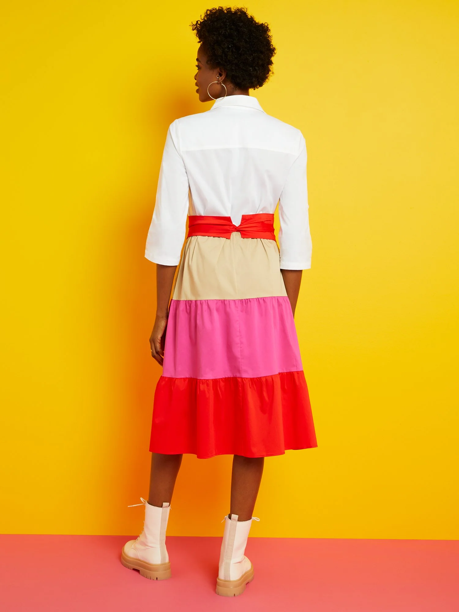 Tiered Poplin Colorblock Dress - Image 3