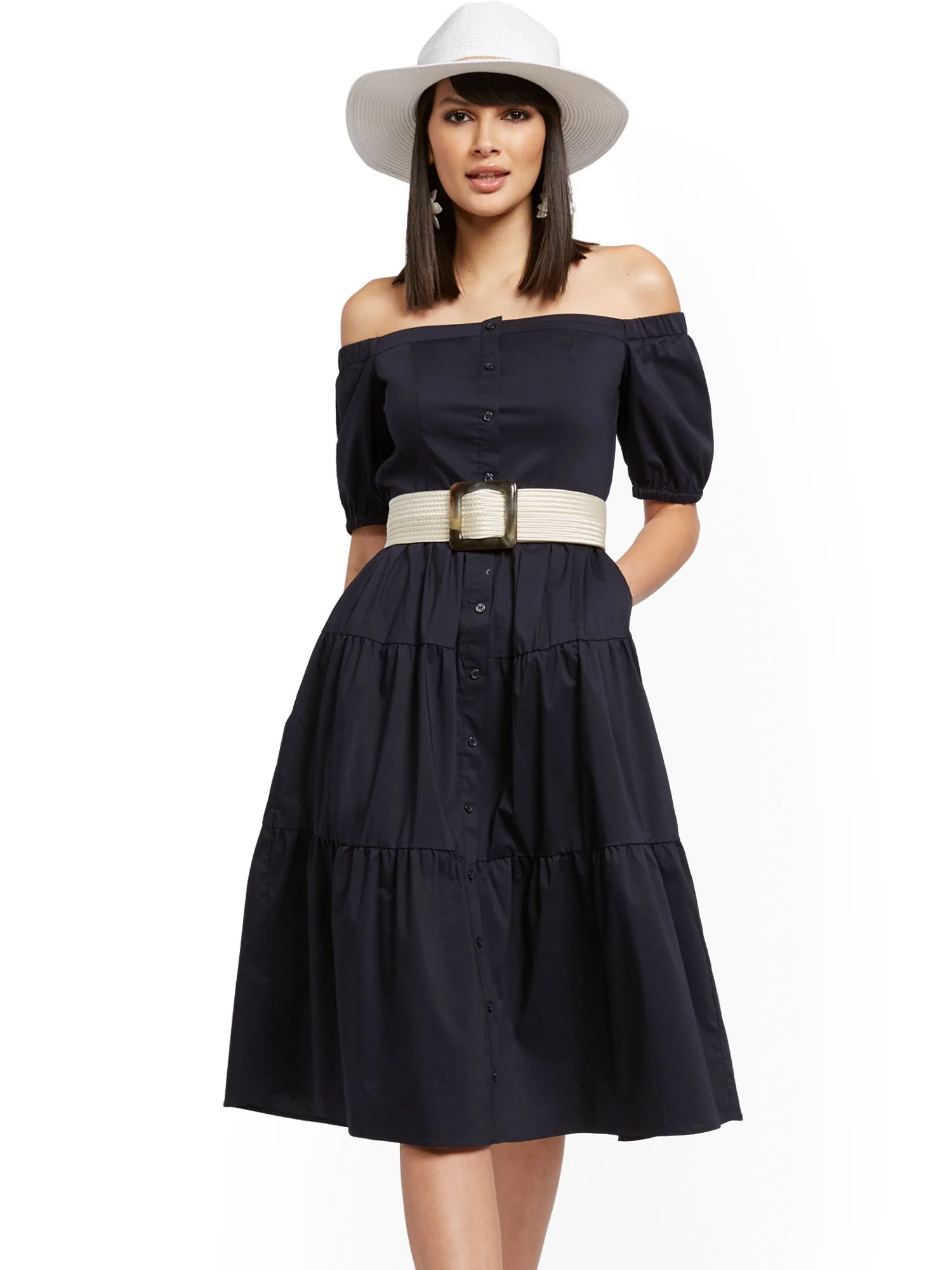 Tiered Poplin Off-The-Shoulder Midi Dress - Image 5