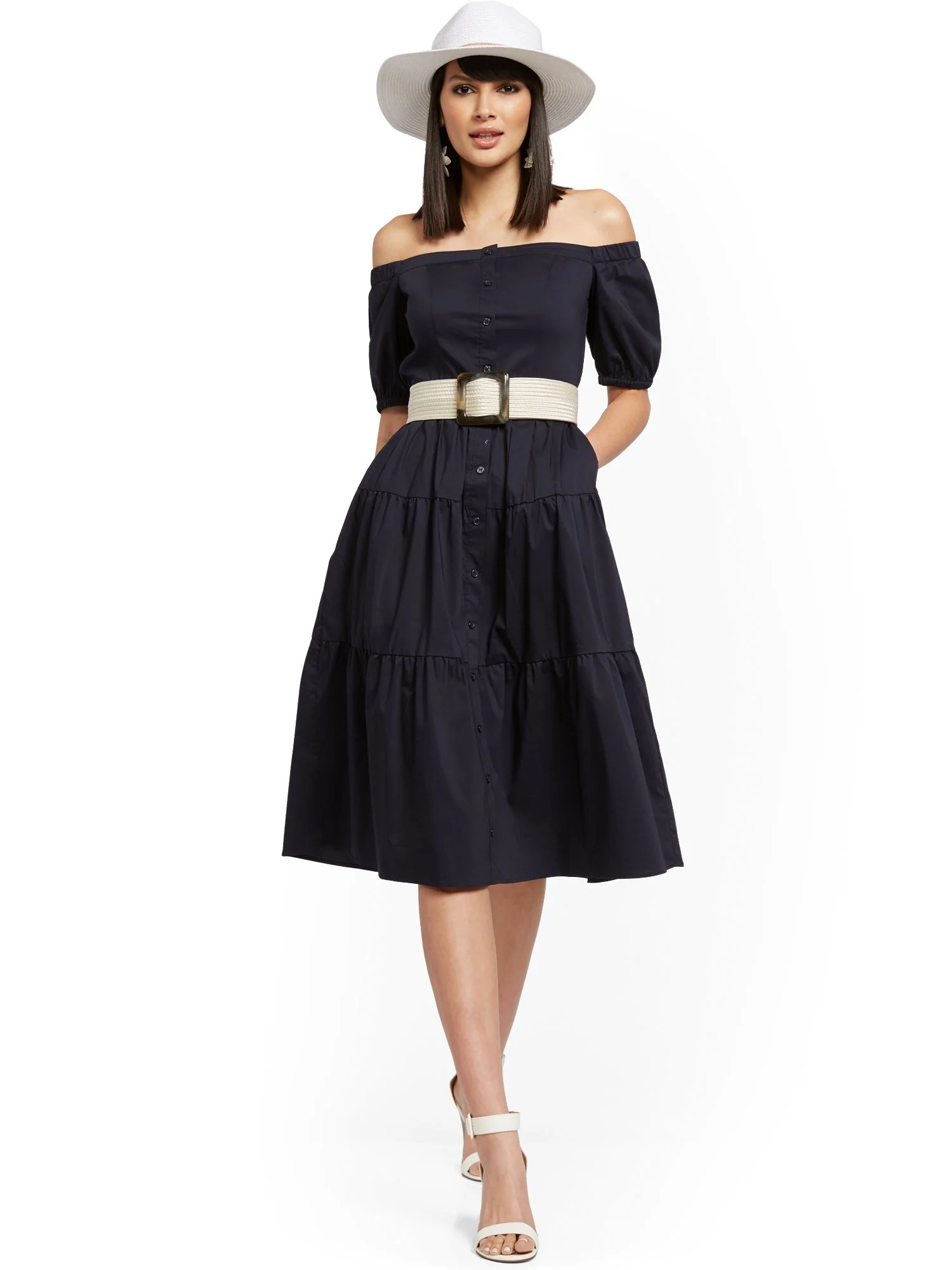 Tiered Poplin Off-The-Shoulder Midi Dress - Image 8