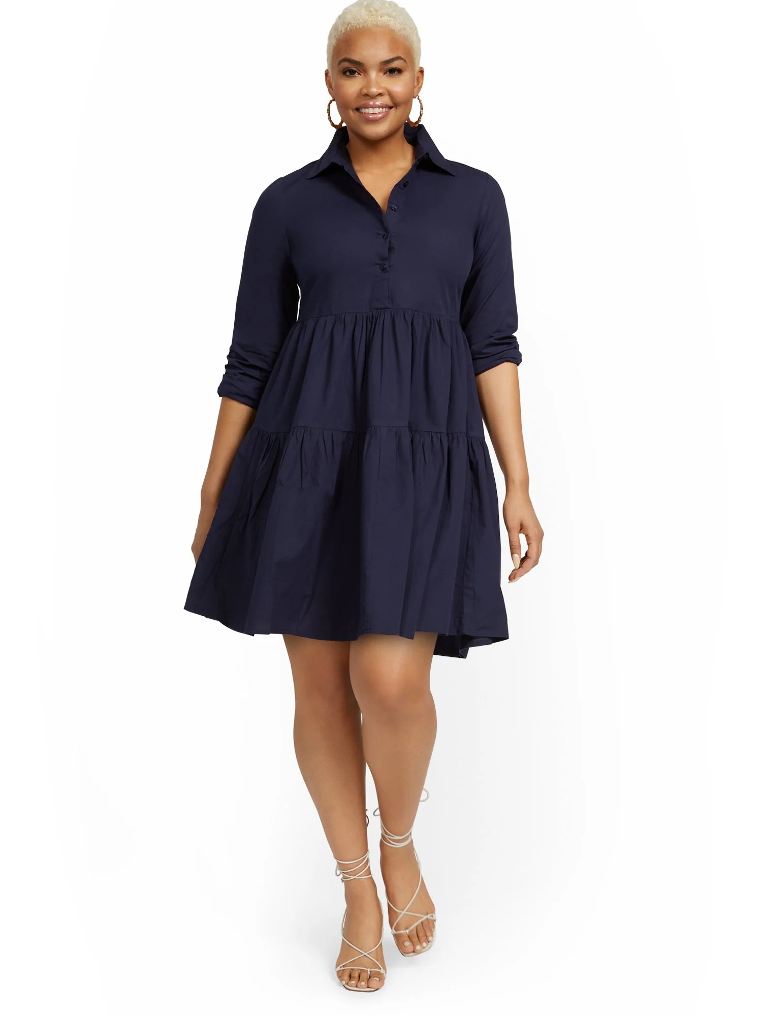 Tiered Poplin Shirtdress - Image 11