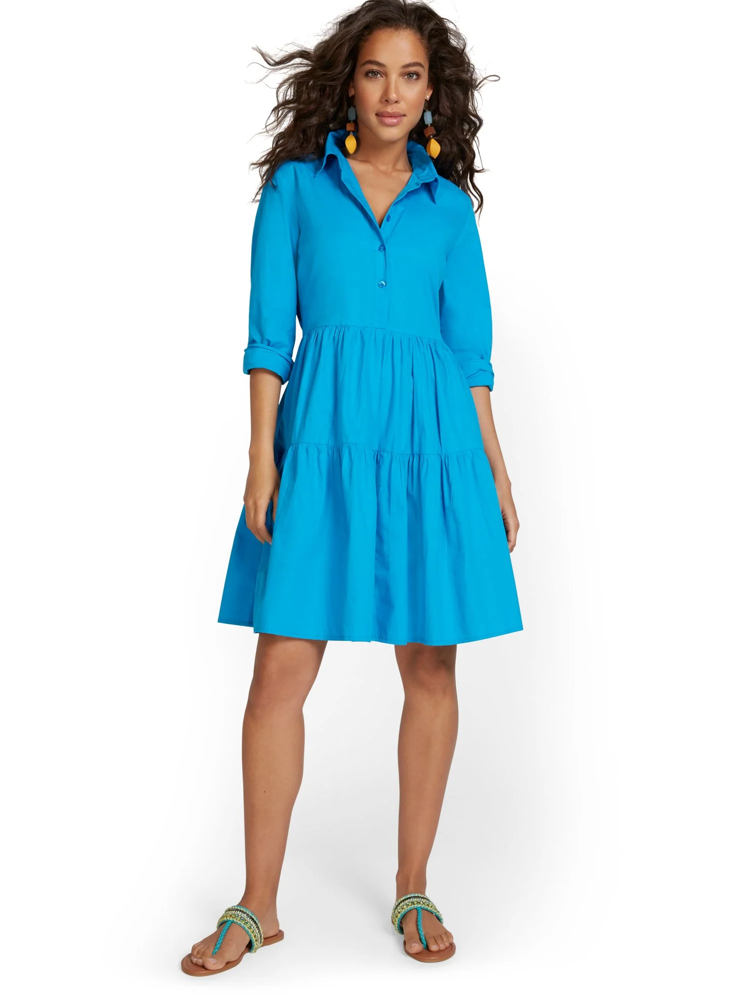 Tiered Poplin Shirtdress - Image 23