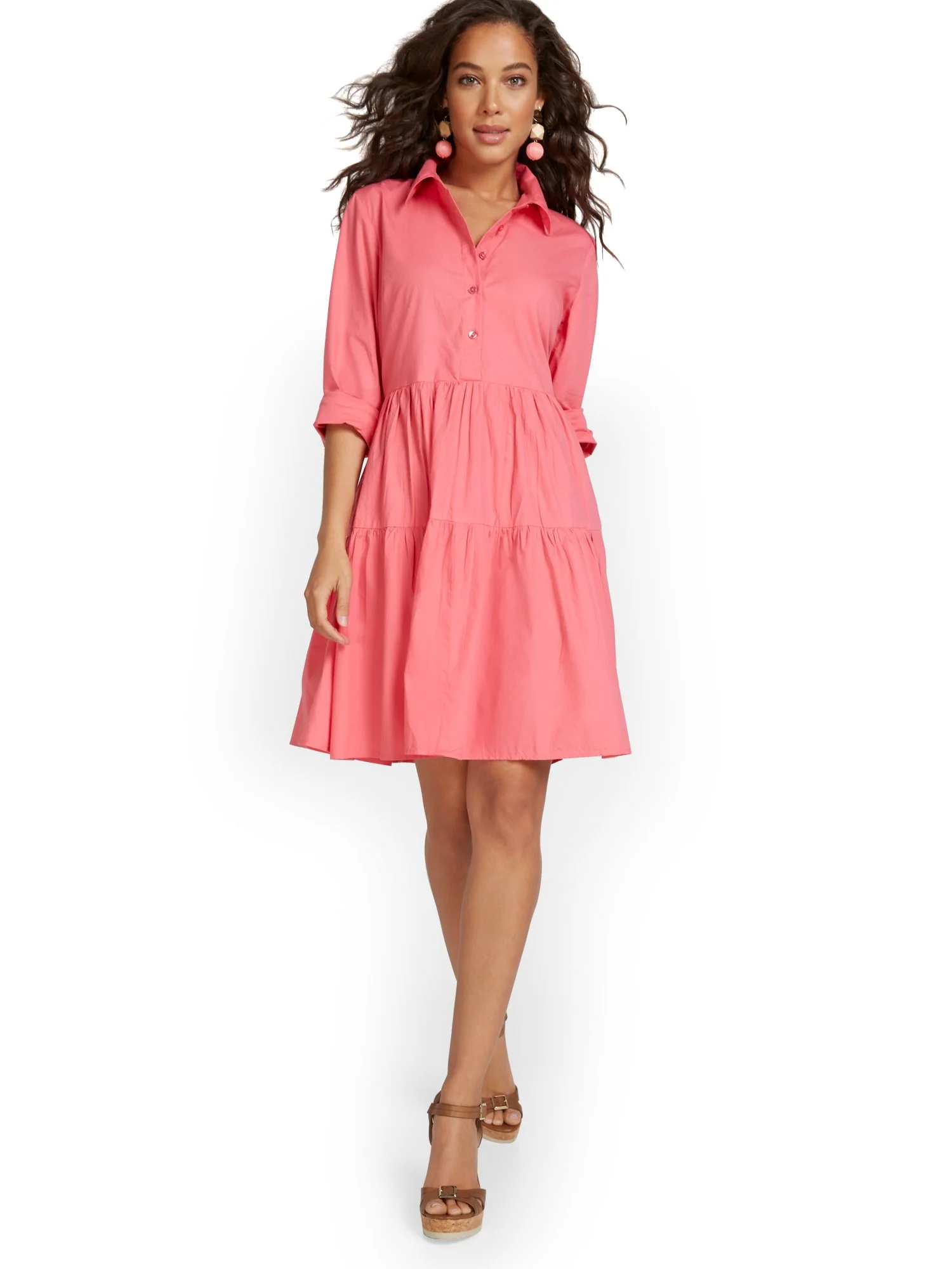 Tiered Poplin Shirtdress - Image 26