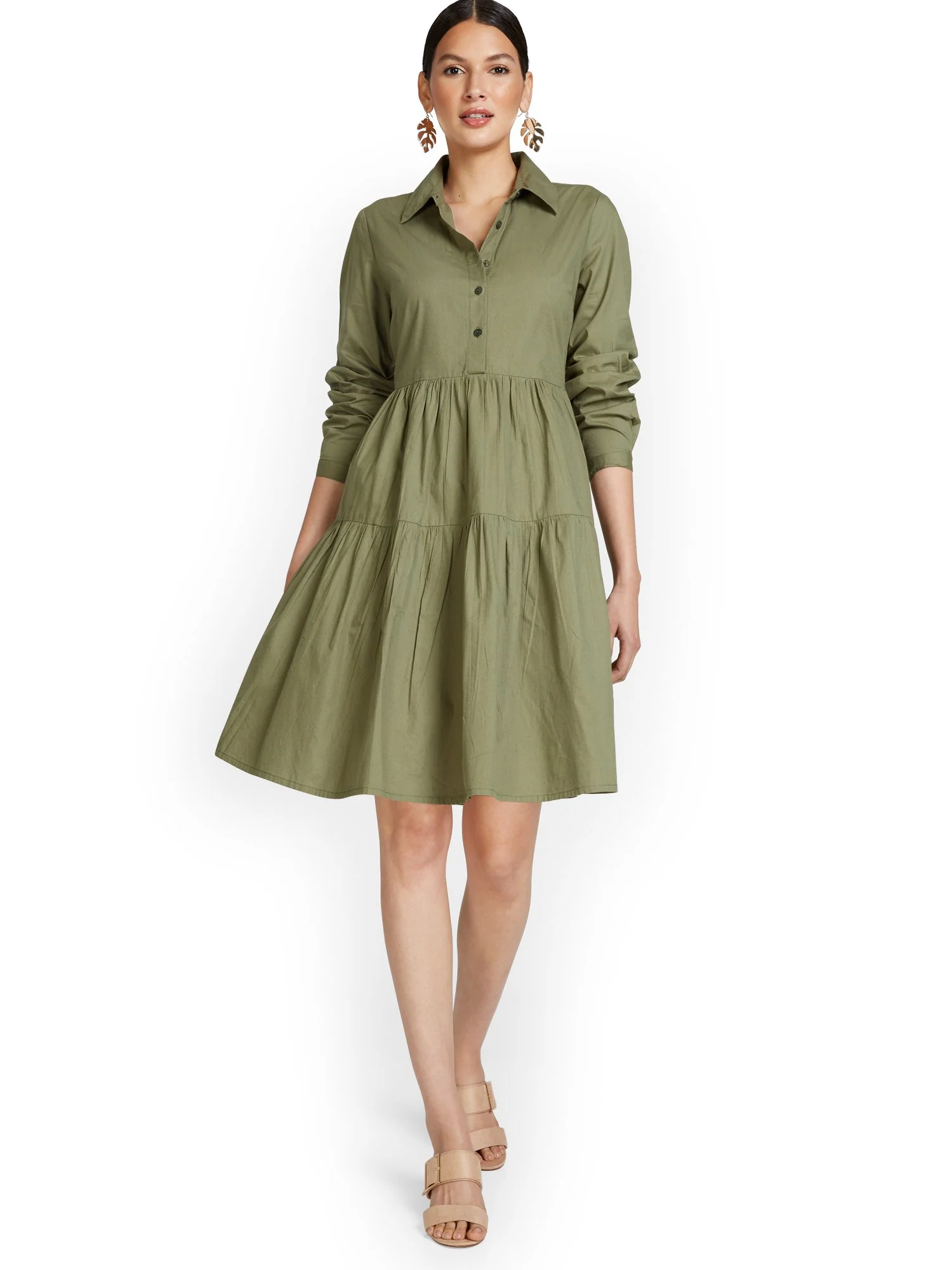 Tiered Poplin Shirtdress - Image 4