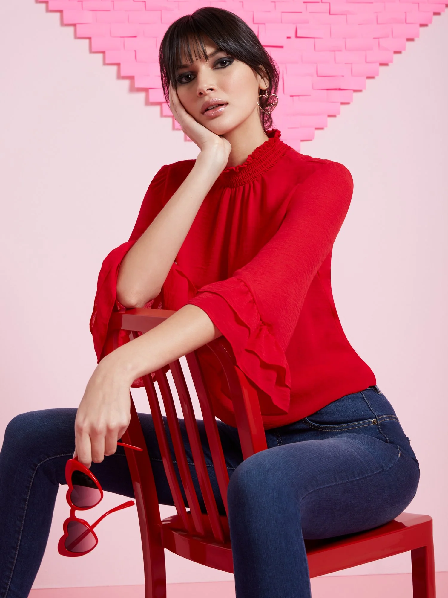 Tiered Sleeve Mock-Neck Blouse