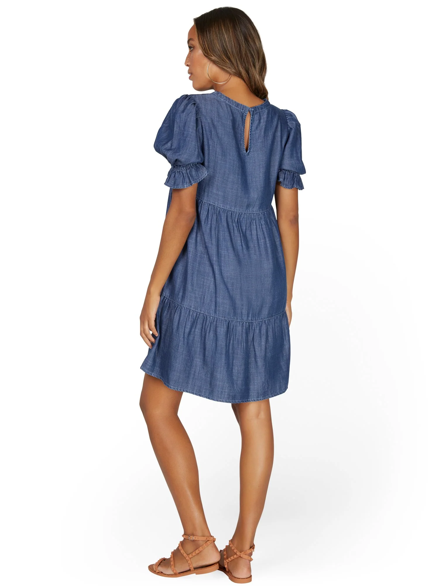 Tiered Tencel Dress with Puff Sleeve - Image 10