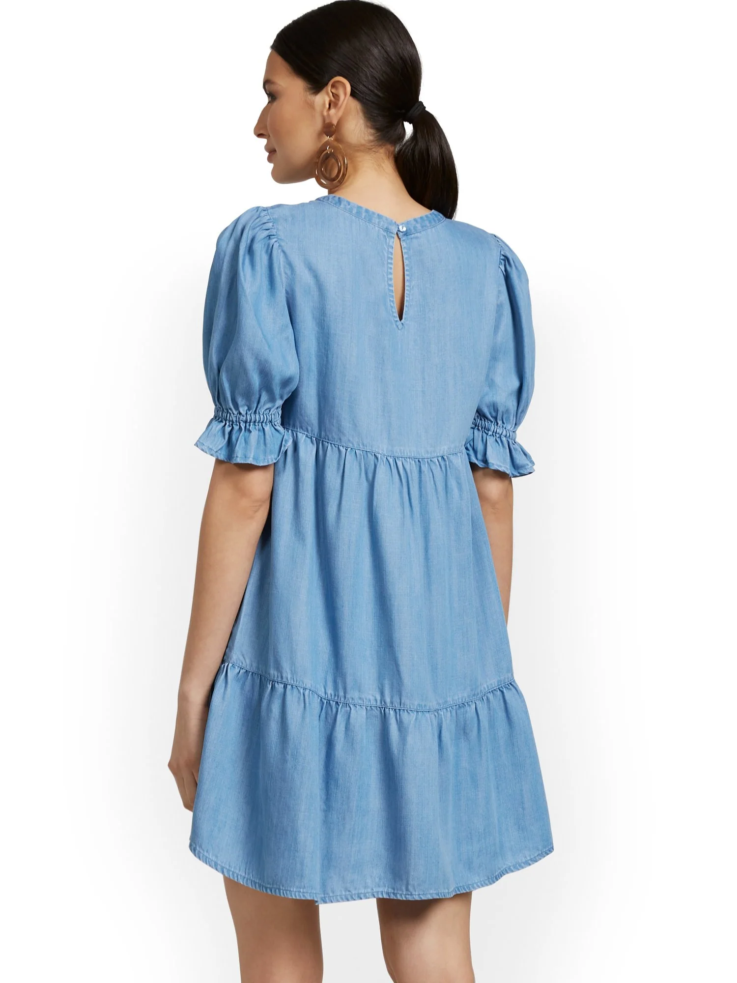 Tiered Tencel Dress with Puff Sleeve - Image 6