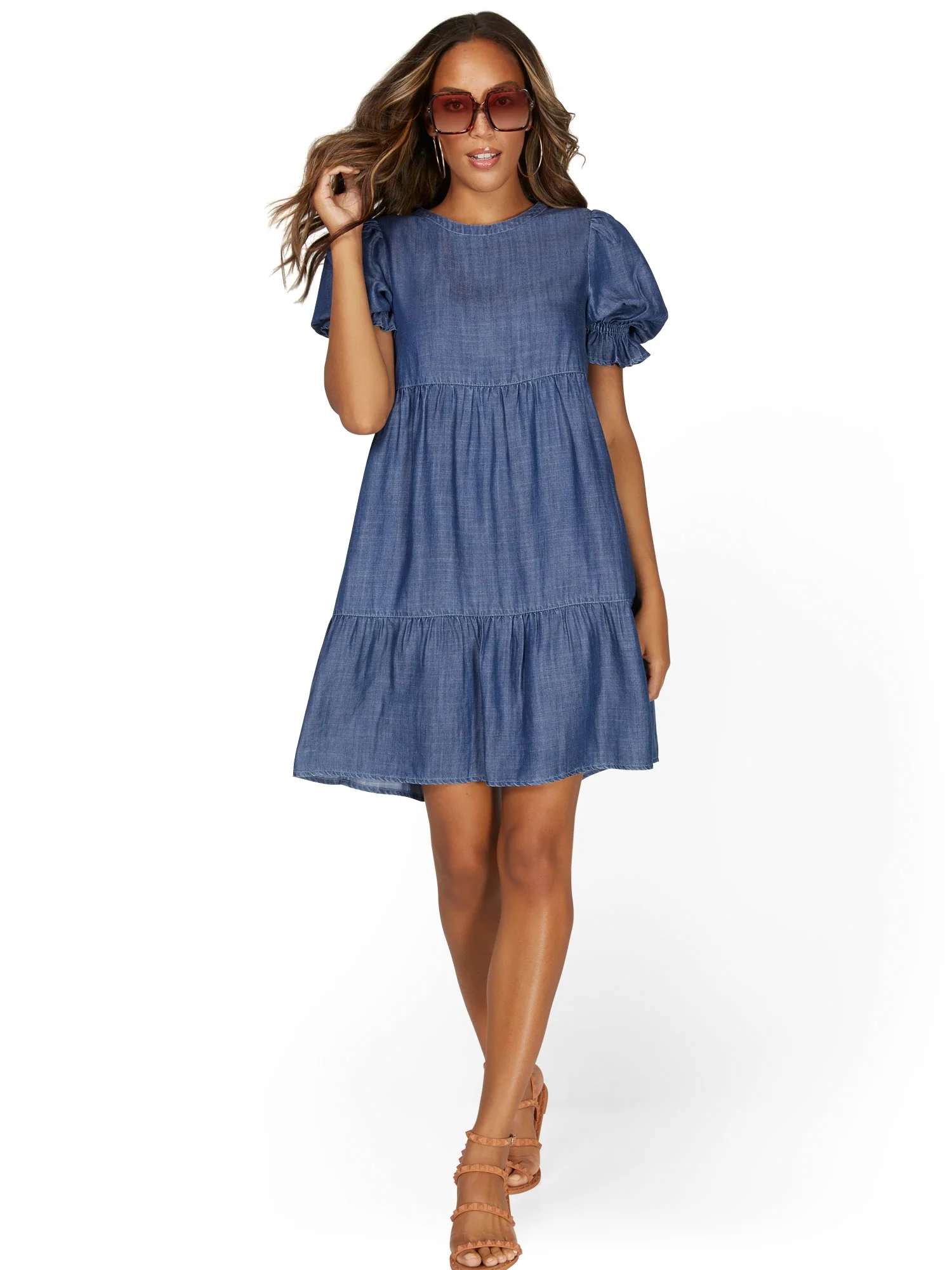 Tiered Tencel Dress with Puff Sleeve - Image 8