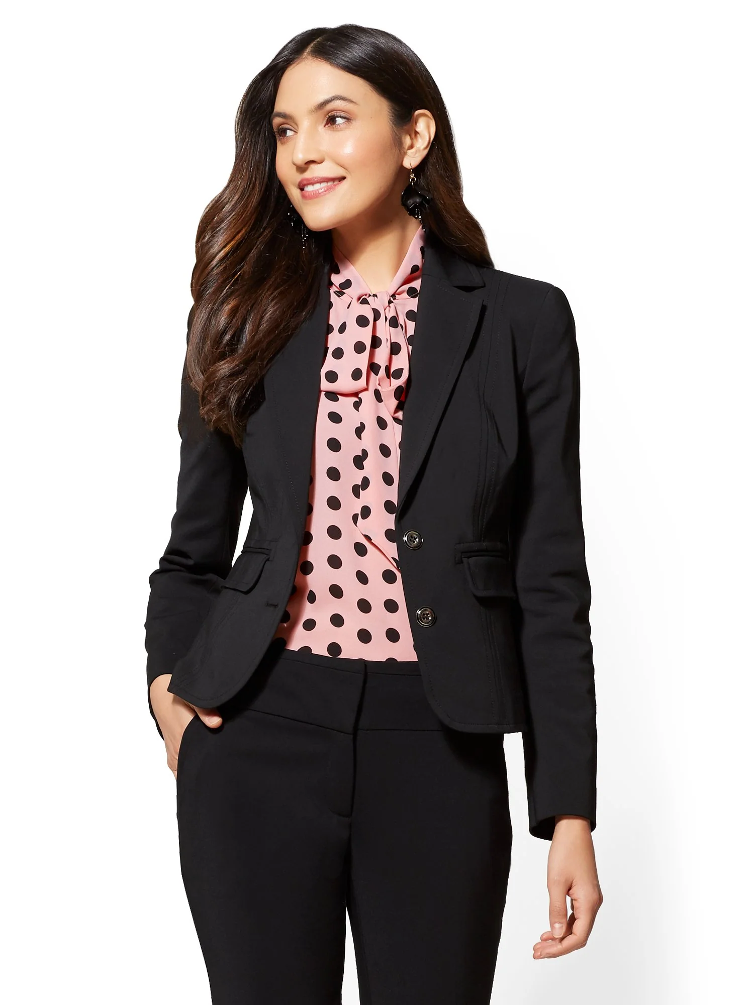 Topstitched Two-Button Jacket - All-Season Stretch - 7th Avenue