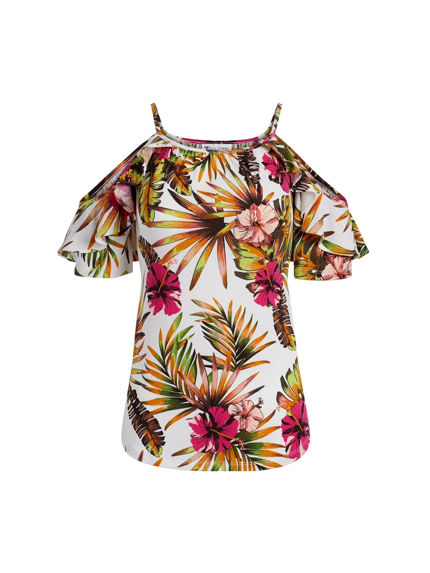 Tropical Floral Print Cold Shoulder Top - Image 2