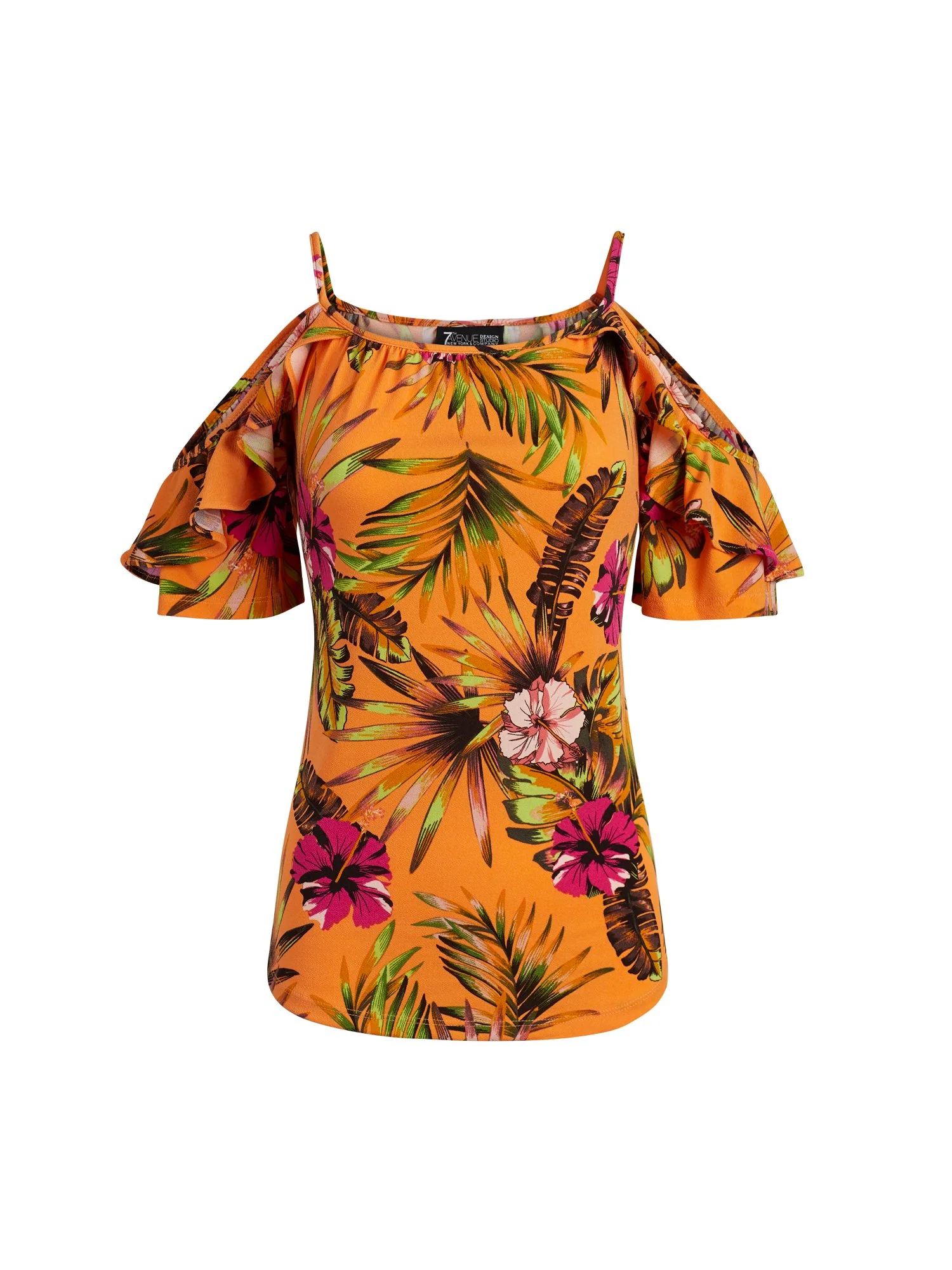 Tropical Floral Print Cold Shoulder Top - Image 4