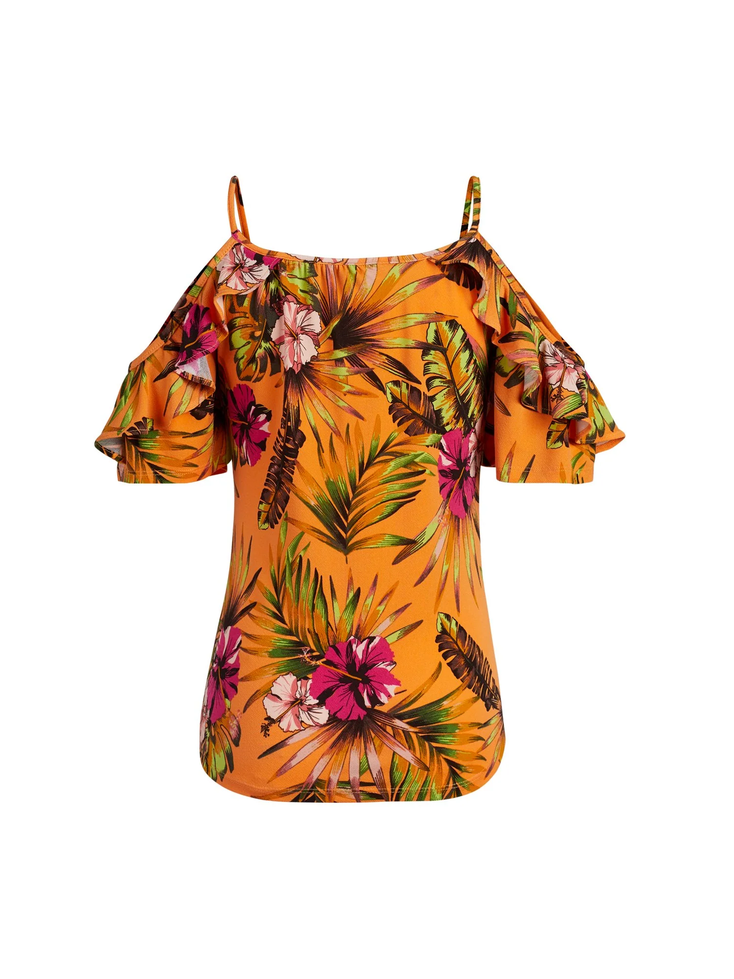 Tropical Floral Print Cold Shoulder Top - Image 6