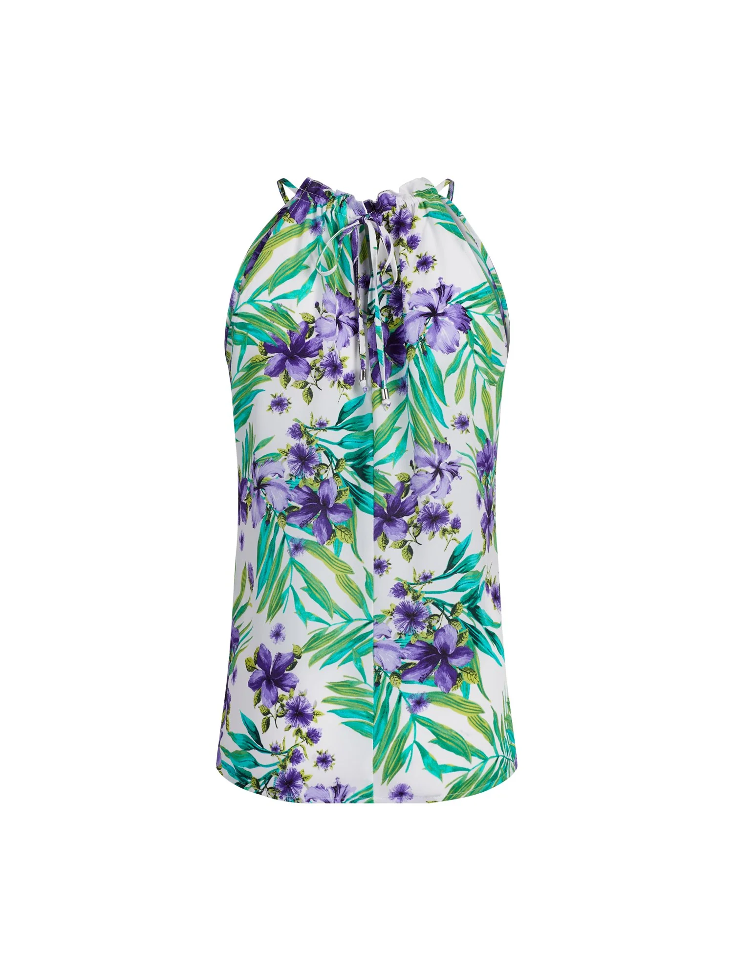 Tropical Floral Print Ruffled Neck Halter Top - Image 3