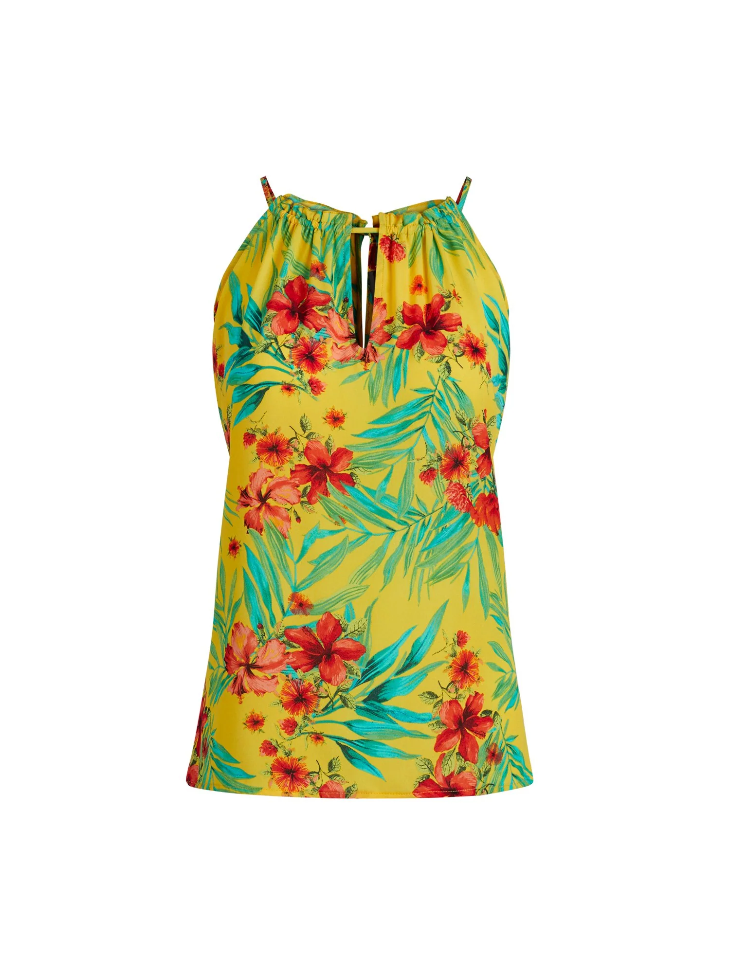 Tropical Floral Print Ruffled Neck Halter Top - Image 6