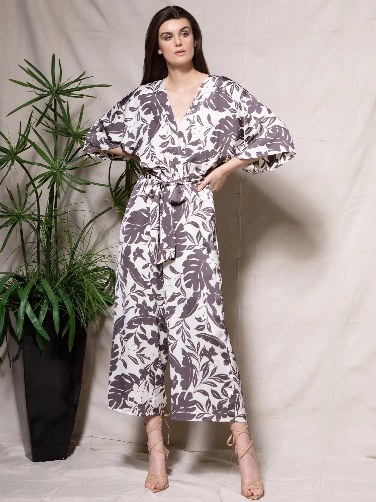 Dress Forum Tropical Long Bell-Sleeve Satin Jumpsuit - Brands We Love - Image 3
