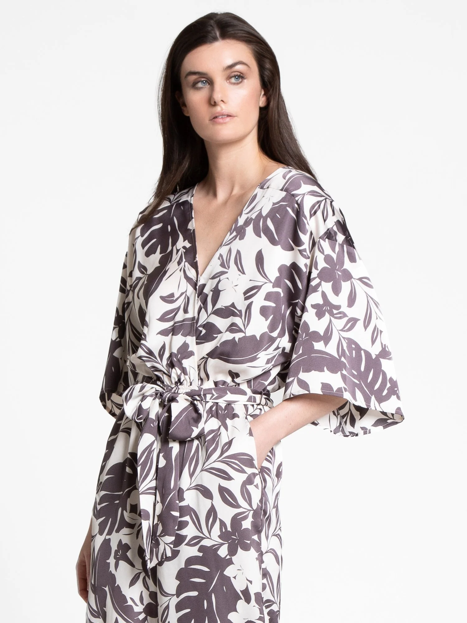Dress Forum Tropical Long Bell-Sleeve Satin Jumpsuit - Brands We Love - Image 4