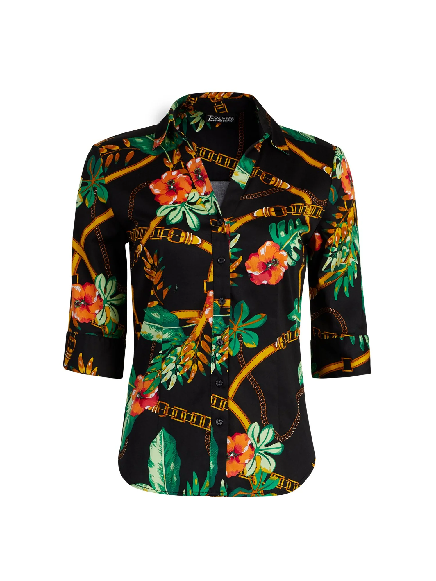 Tropical-Print Madison Stretch Shirt - Secret Snap - 7th Avenue - Image 4