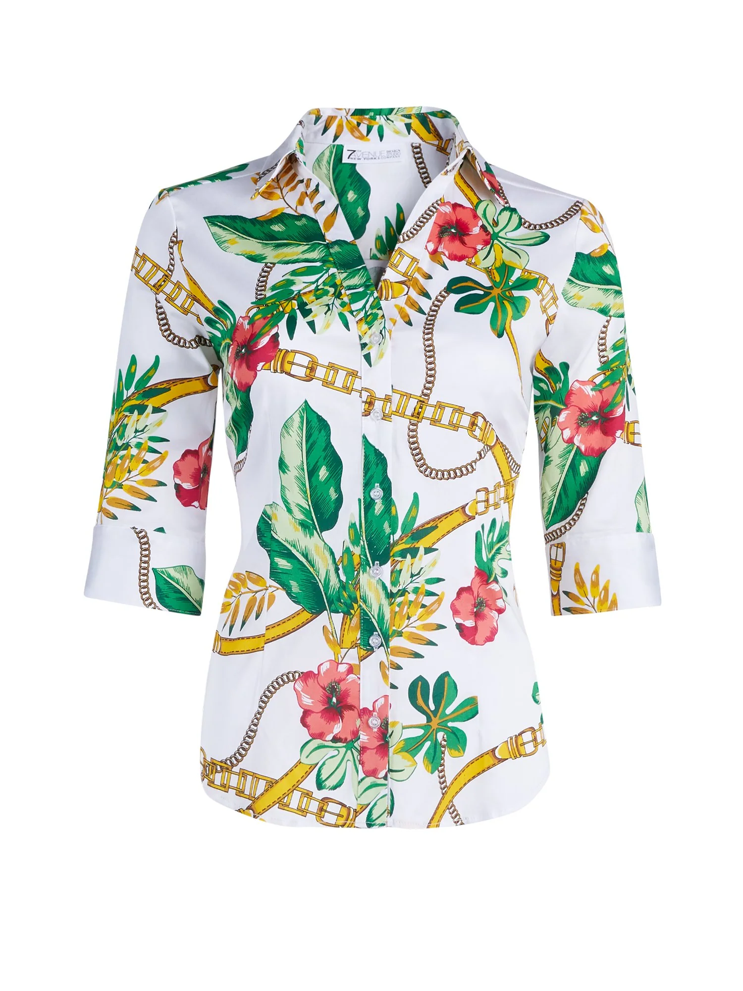 Tropical-Print Madison Stretch Shirt - Secret Snap - 7th Avenue - Image 7
