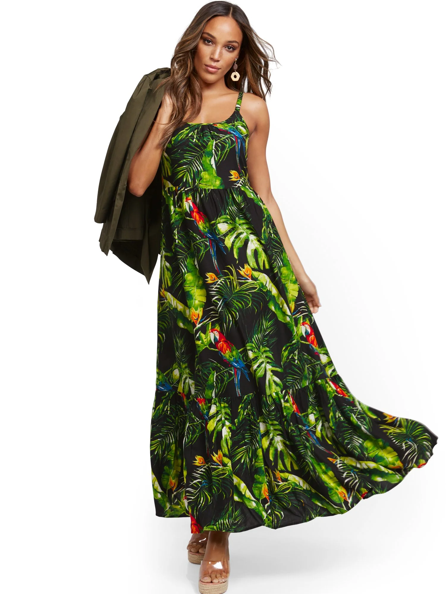 Tropical-Print Maxi Dress