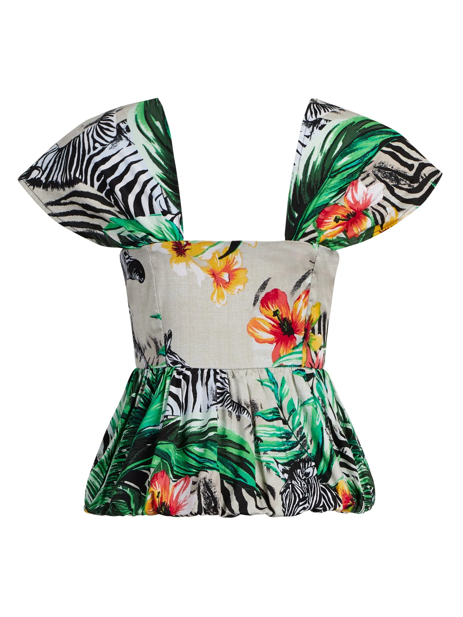Tropical-Print Peplum Top - Image 3