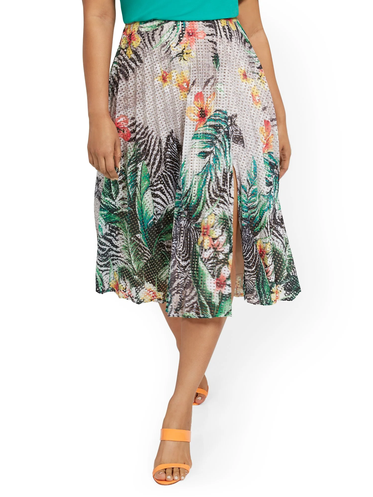 Tropical-Print Pleated Skirt - Image 2