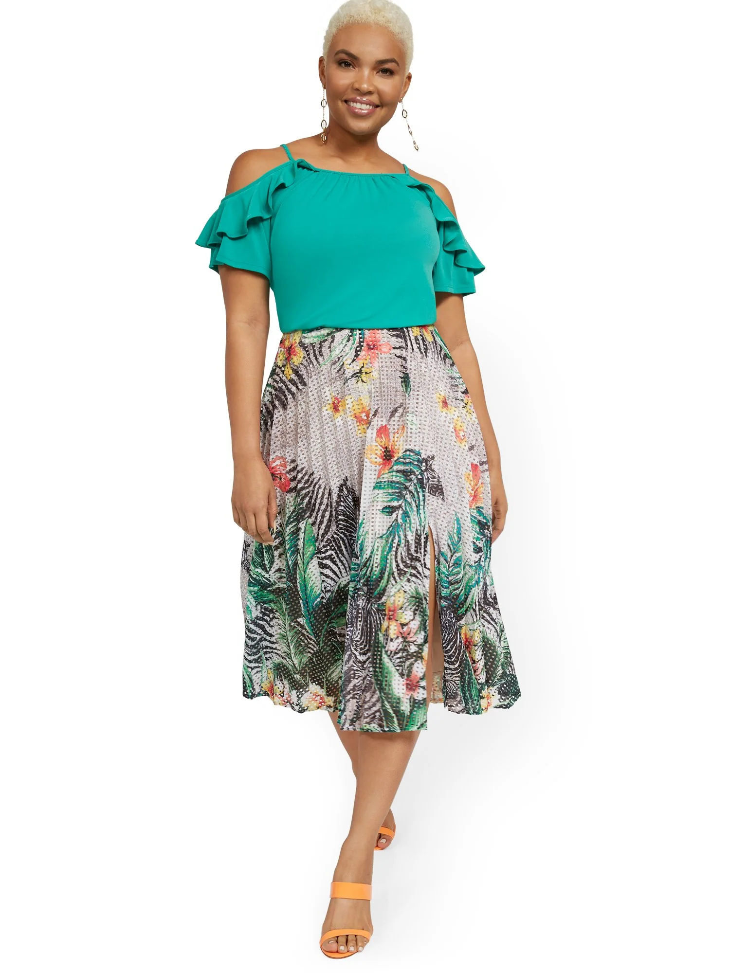 Tropical-Print Pleated Skirt - Image 5