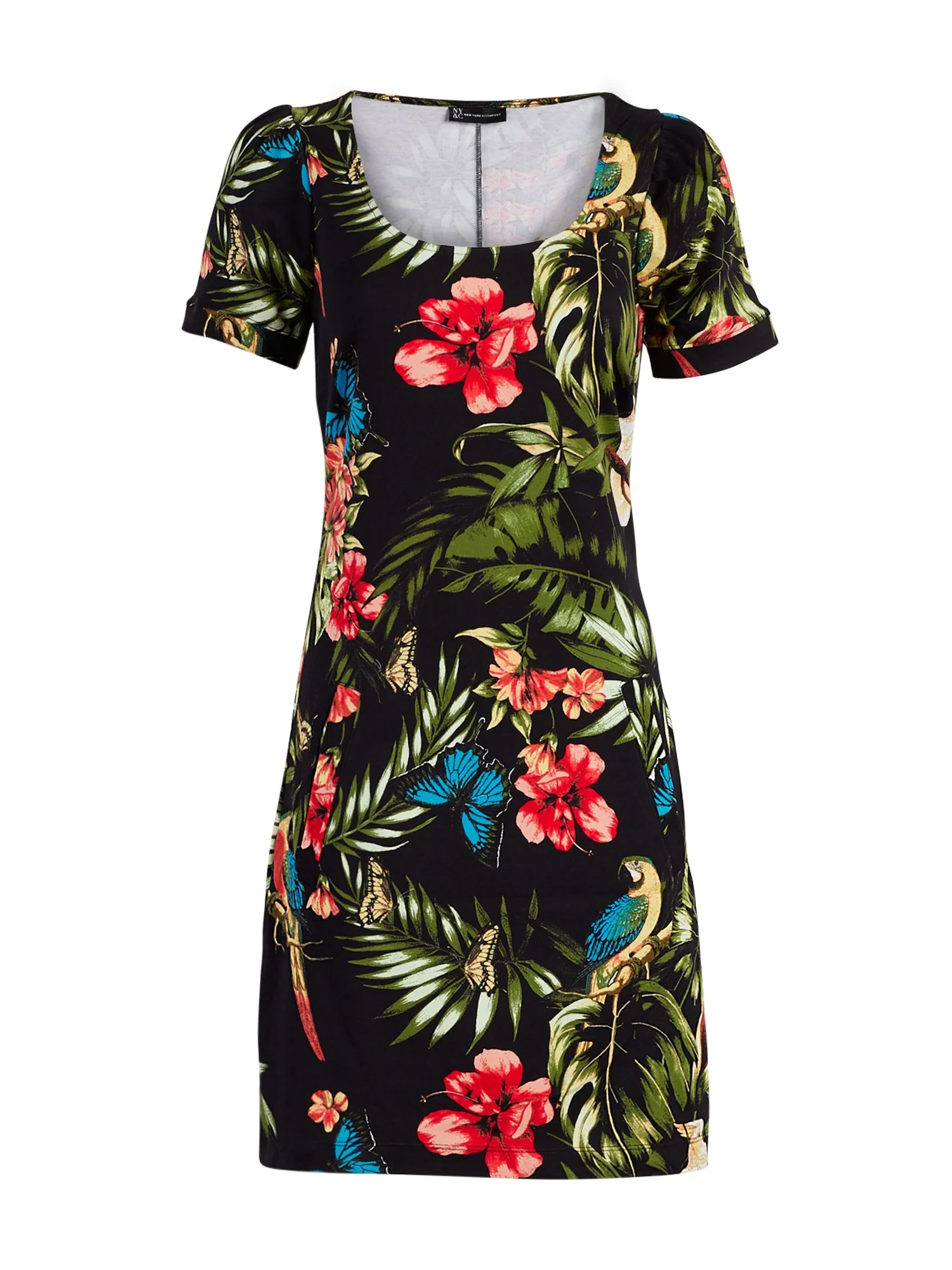 Tropical-Print Puff-Sleeve Cotton Shift Dress - Image 2