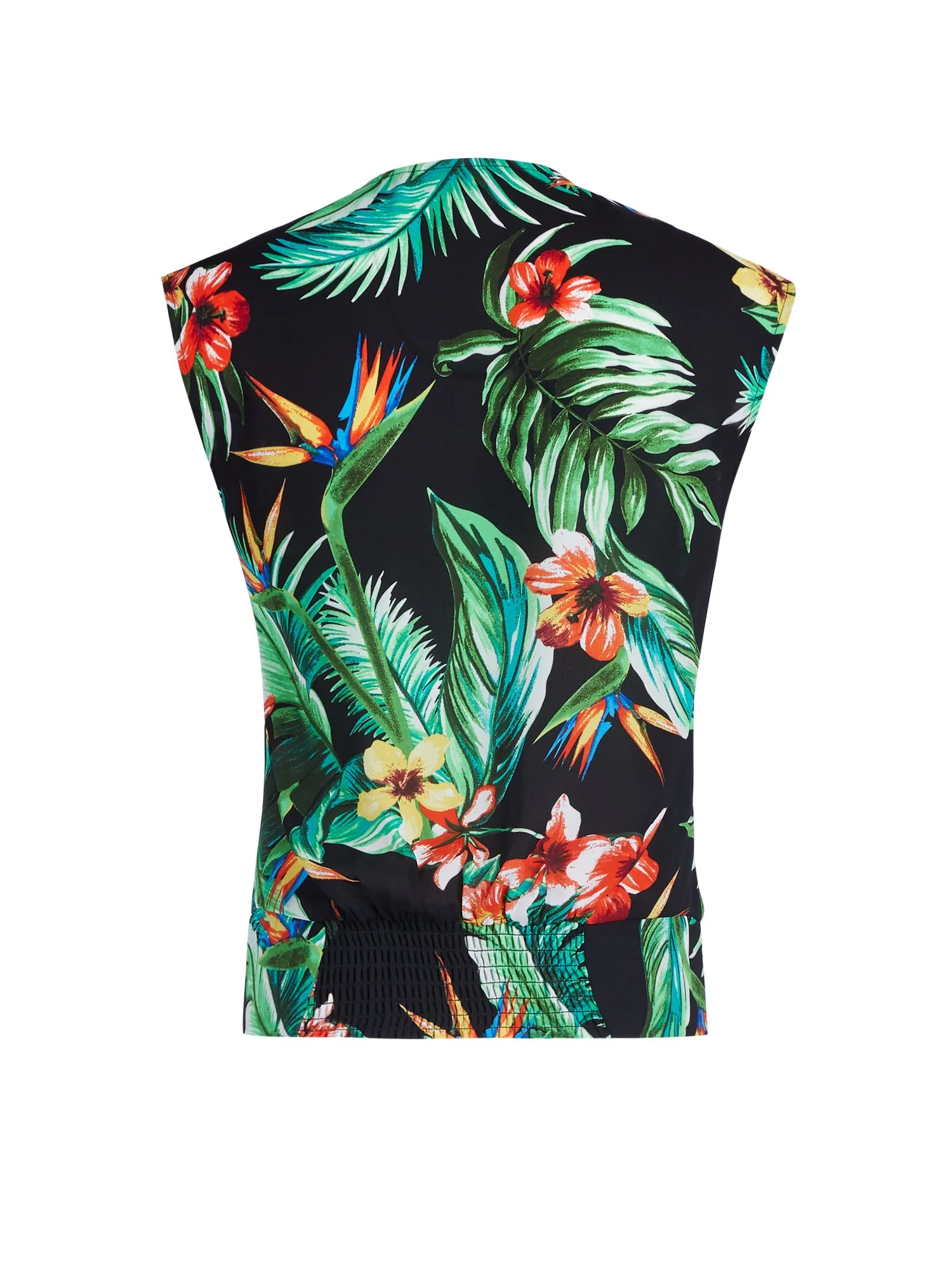 Tropical-Print Smocked Wrap Blouse - Image 3