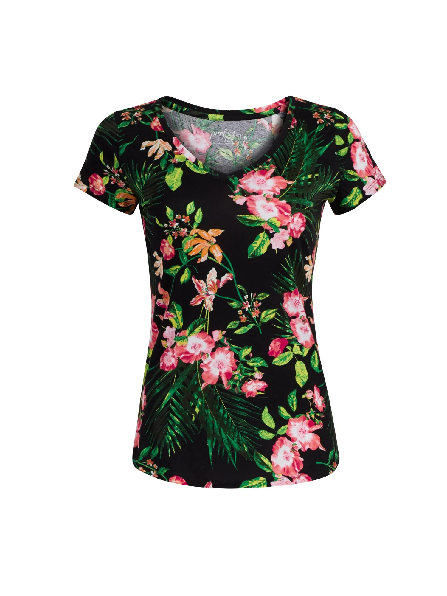 Tropical-Print V-Neck Perfect Tee - Image 2
