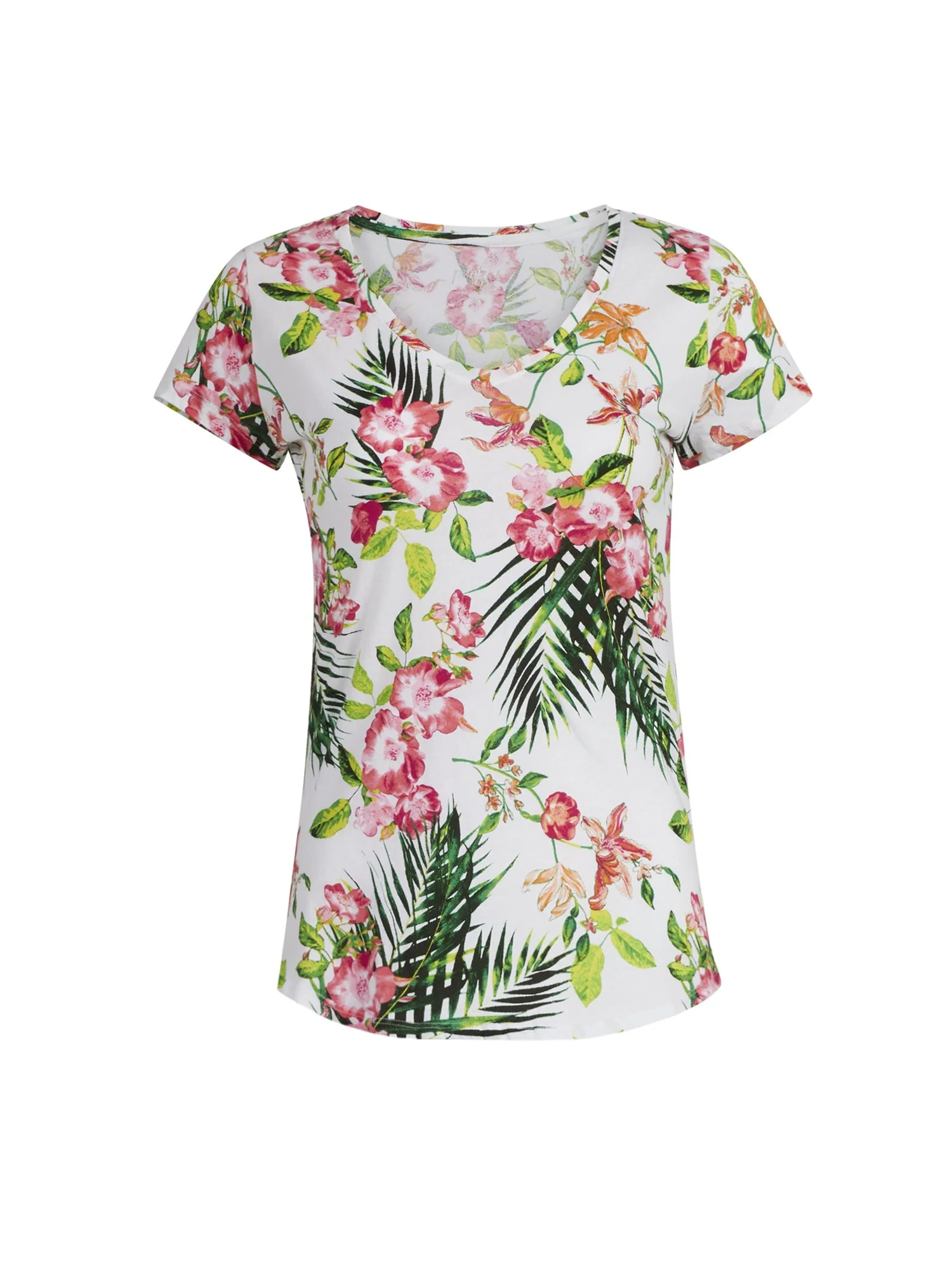 Tropical-Print V-Neck Perfect Tee - Image 5