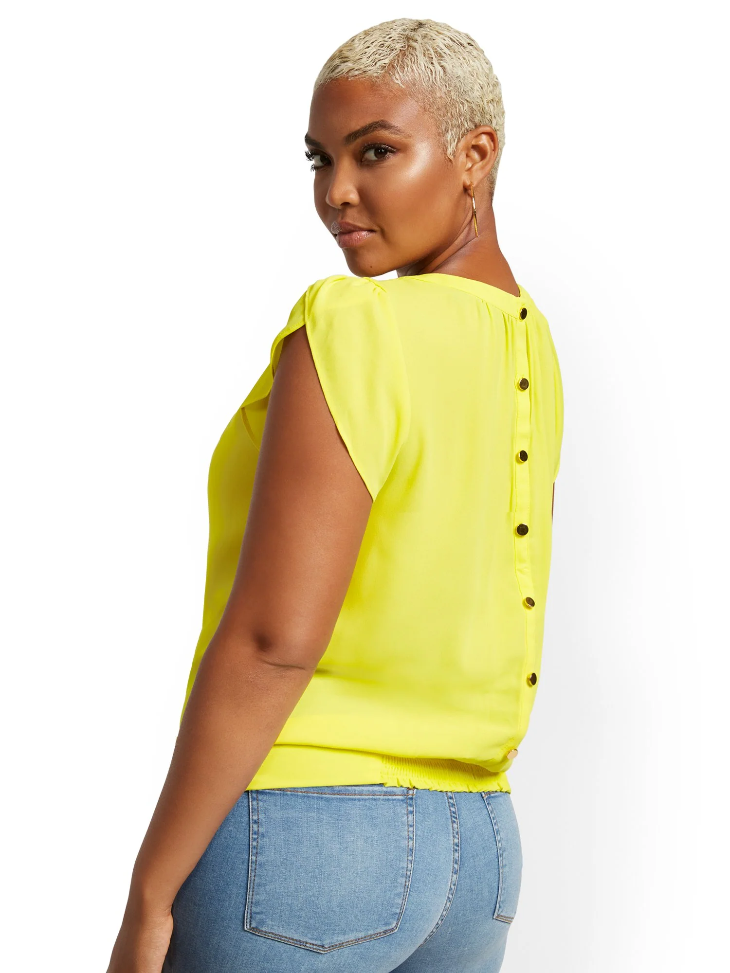 Tulip-Sleeve Button-Back Blouse - 7th Avenue - Image 7