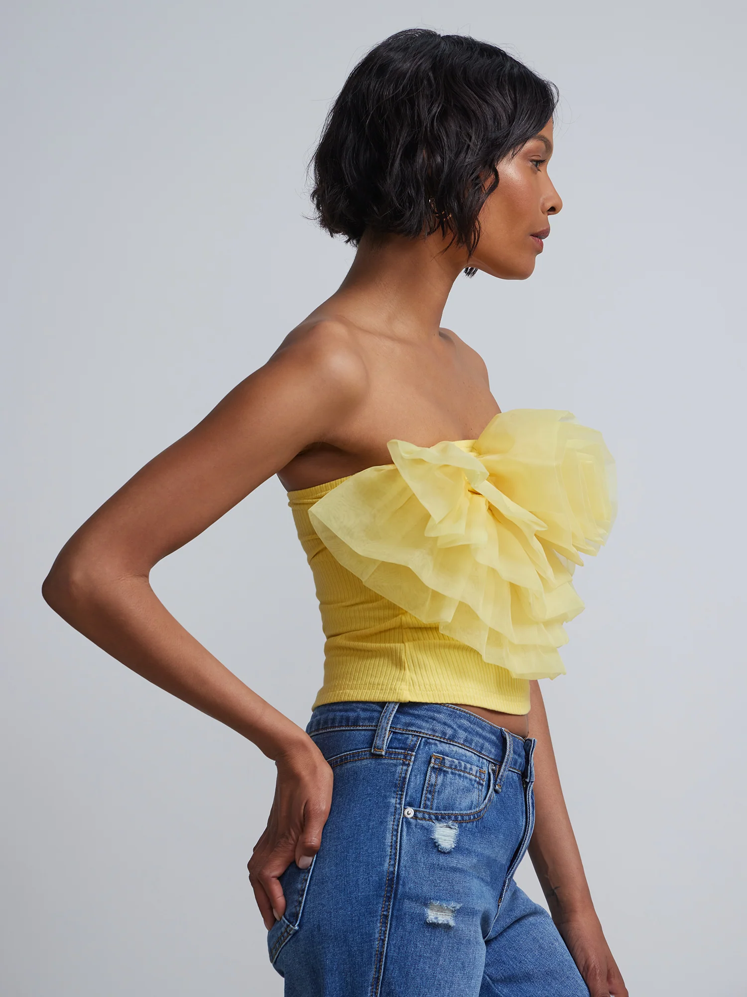 Tulle-Rosette Strapless Knit Top - Image 2