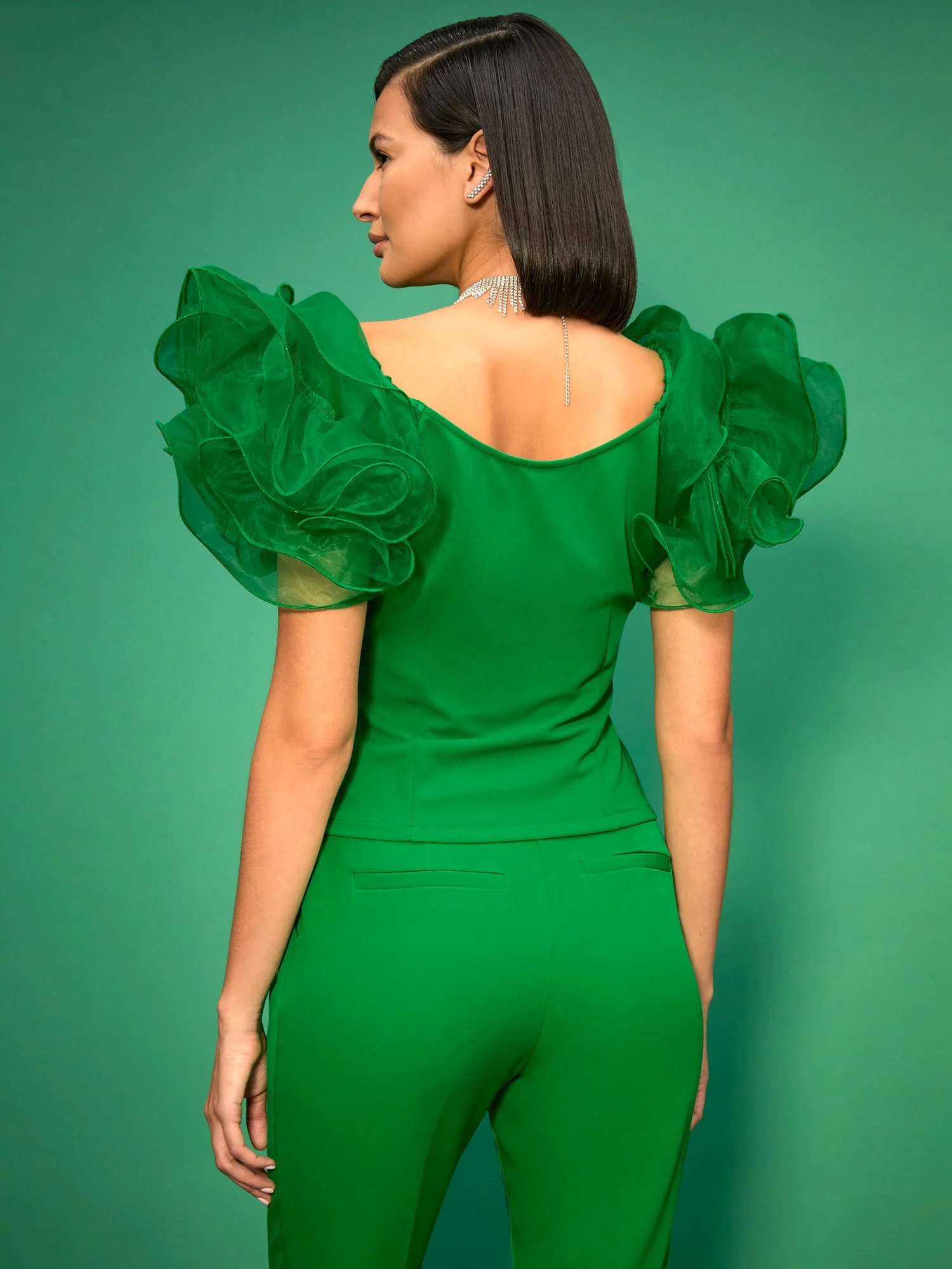 Tulle-Ruffle Puff-Sleeve Knit Top - Image 3