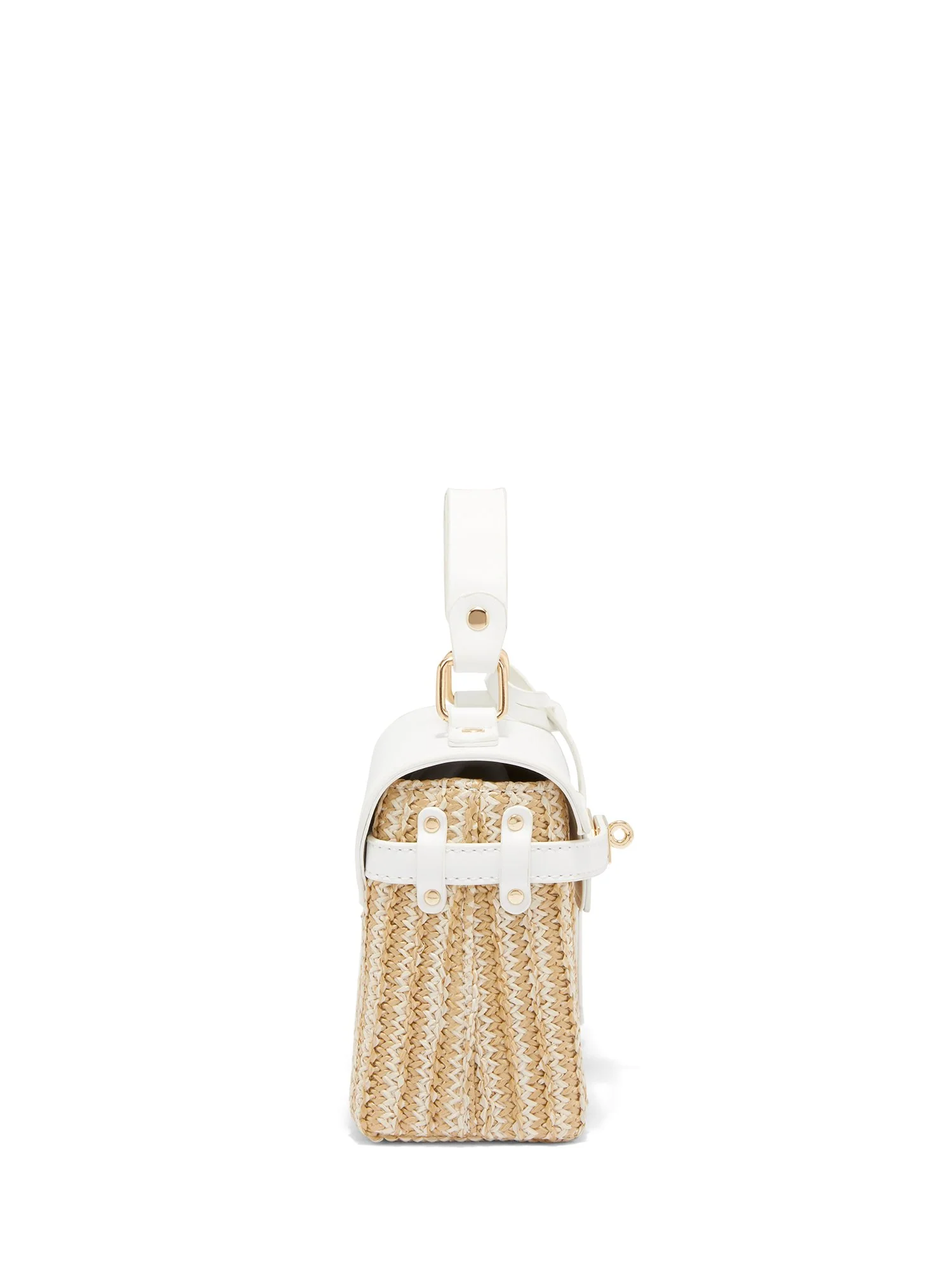 Turn-Lock Straw & Faux-Leather Top Handle Bag - Image 7