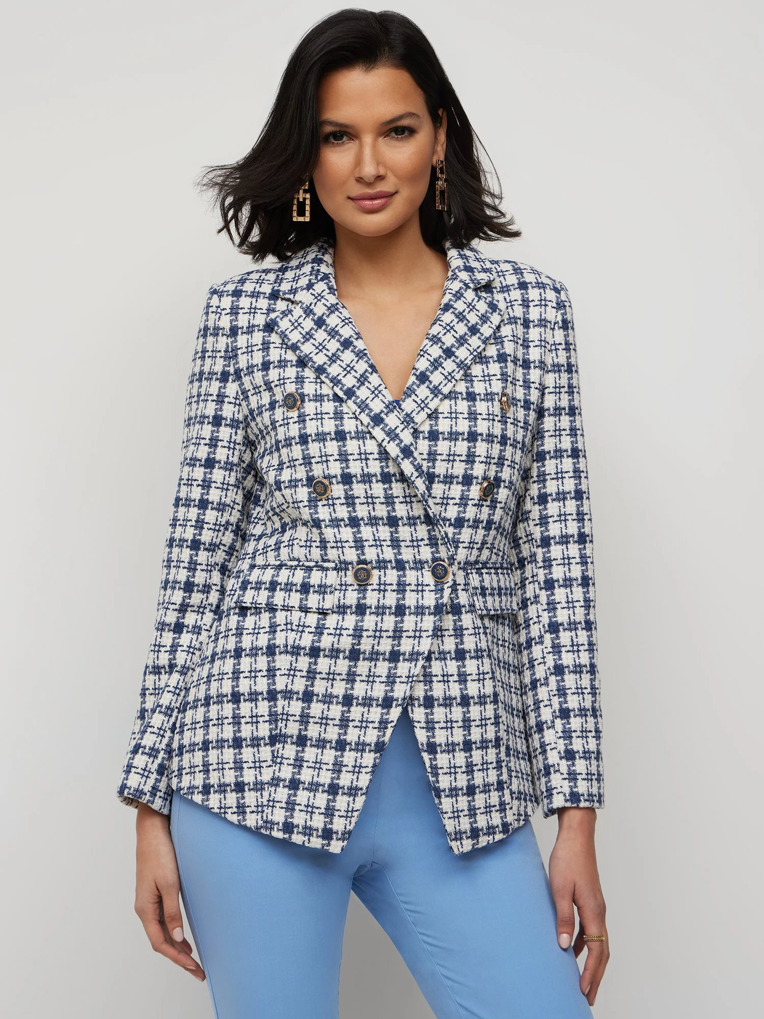 Tweed Check Double-Breasted Blazer