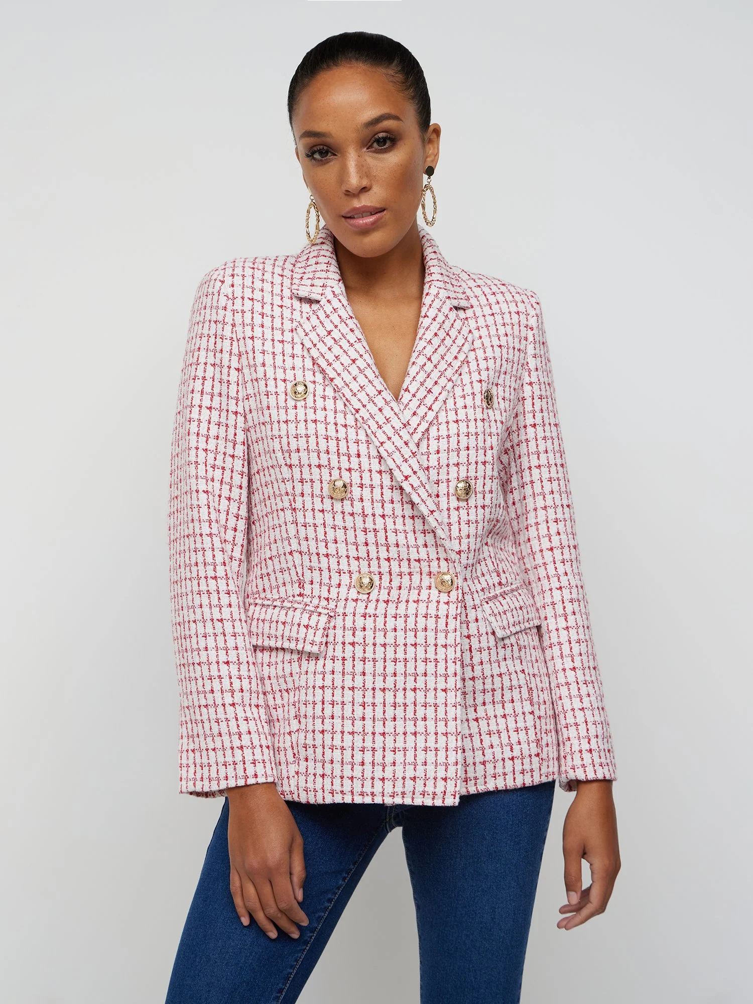Tweed Check Double-Breasted Blazer