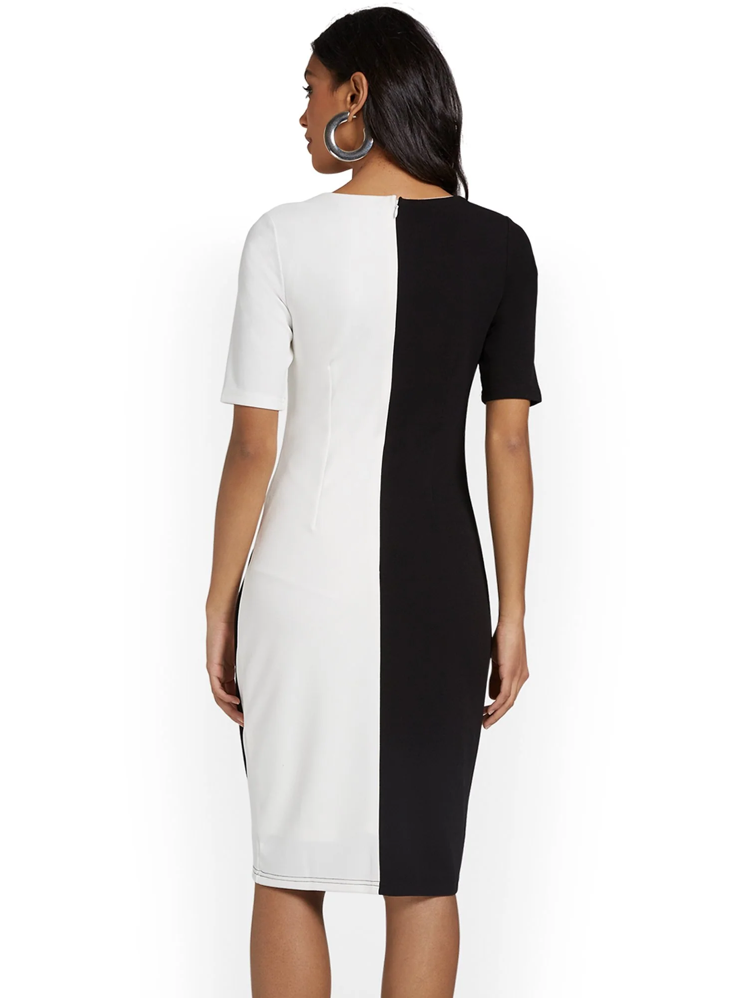 Two-Tone Geometric-Print Sheath Dress - Image 3