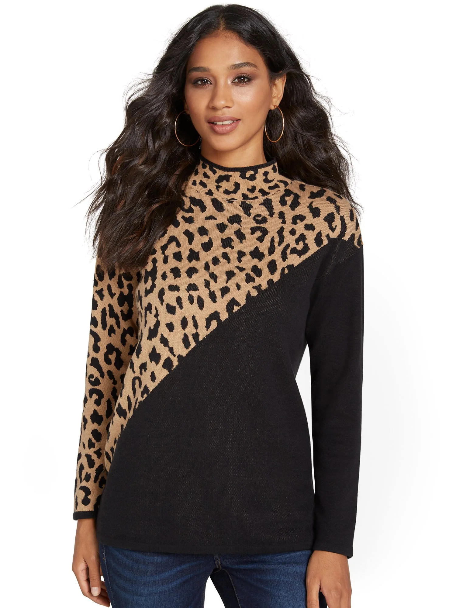 Two-Tone Mock-Neck Pullover Sweater - Image 2