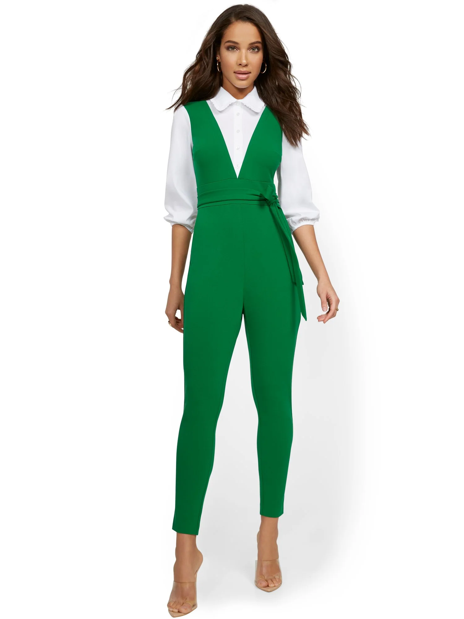 Twofer Jumpsuit With Poplin Shirt - Image 5