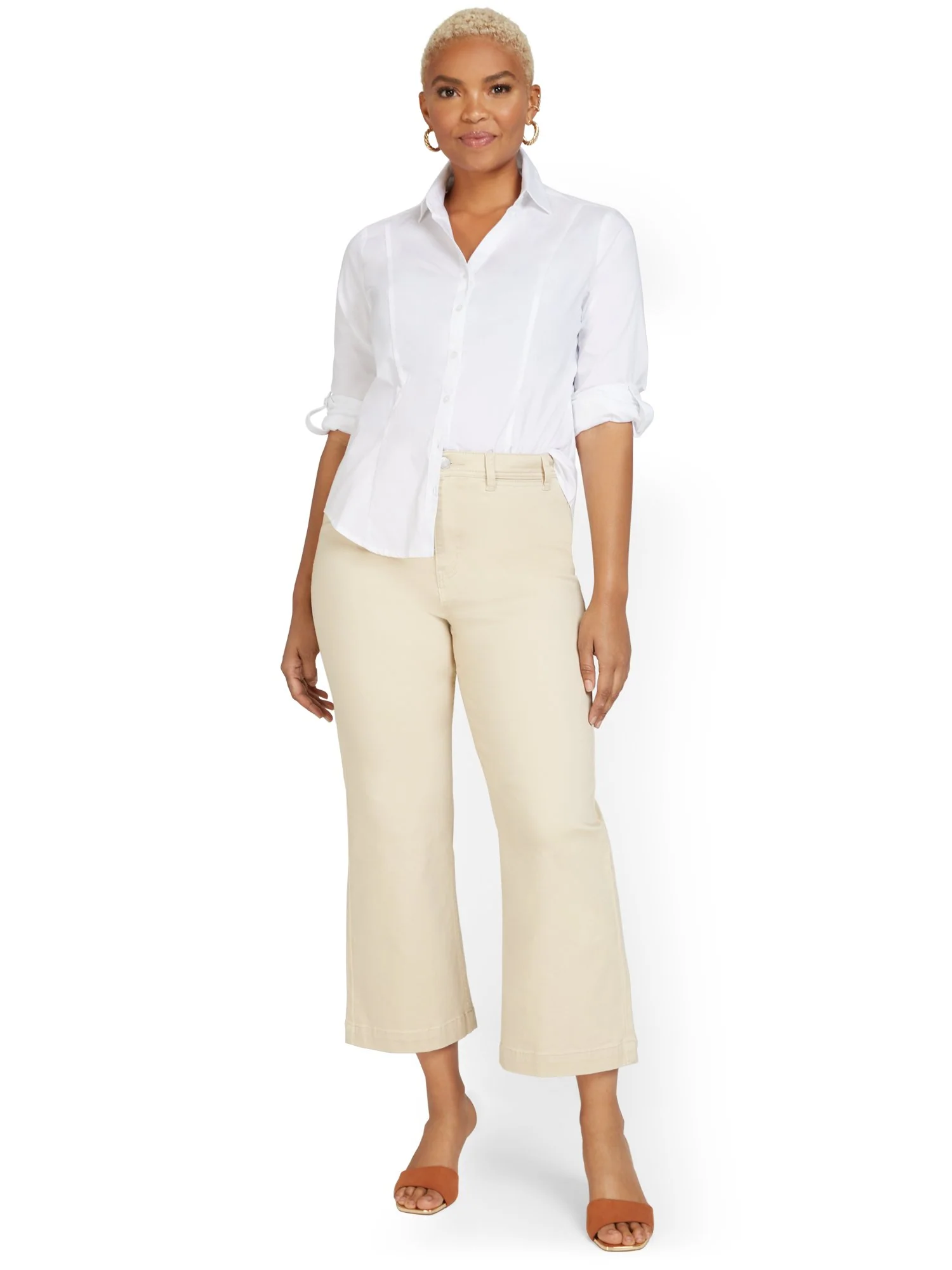 Ultra High-Waisted Wide-Leg Capri Jeans - Ecru - Image 2