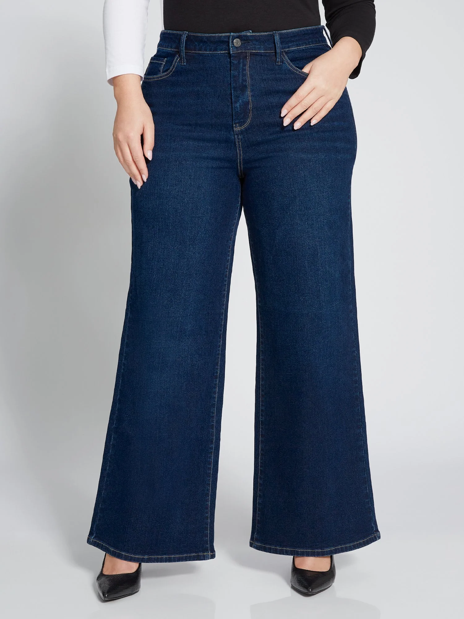 Ultra High-Waisted Wide-Leg Jeans - Dark Wash - Image 5