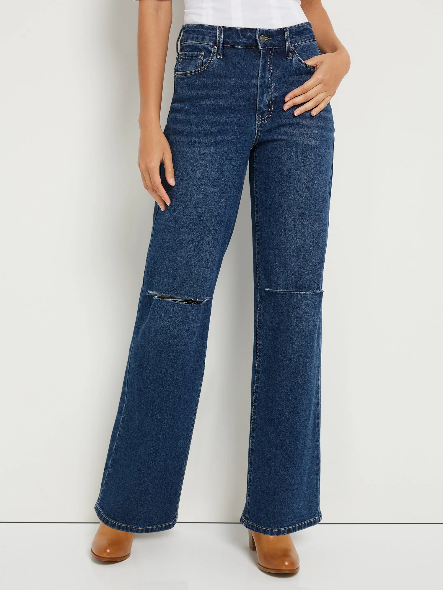 Ultra High-Waisted Wide-Leg Jeans - Dark Wash - Image 5