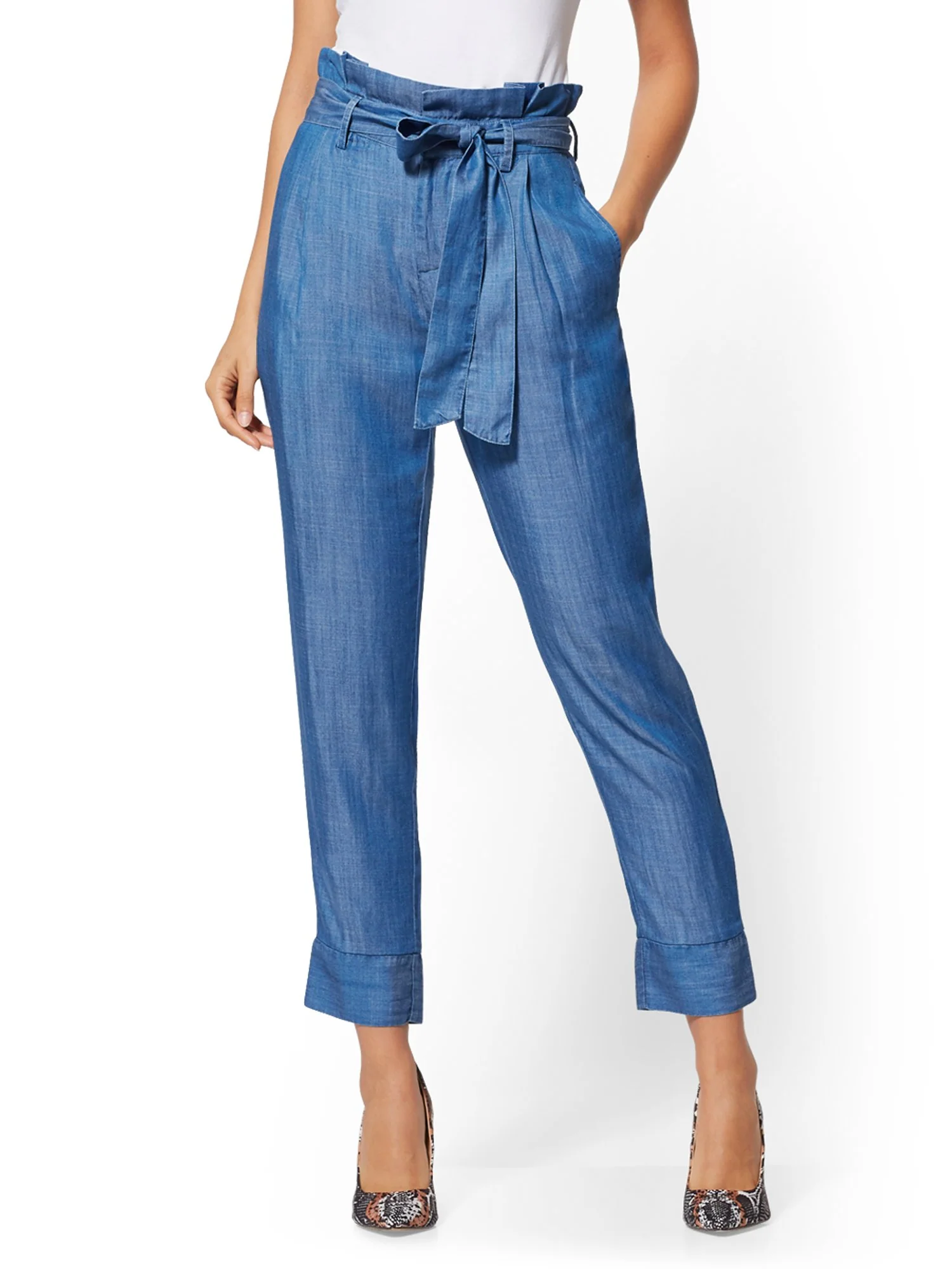 Ultra-Soft Chambray Paperbag-Waist Pant - Velvety Blue - Image 2