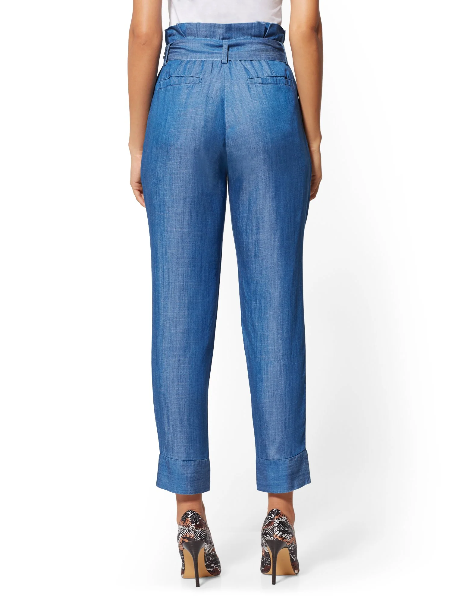Ultra-Soft Chambray Paperbag-Waist Pant - Velvety Blue - Image 3