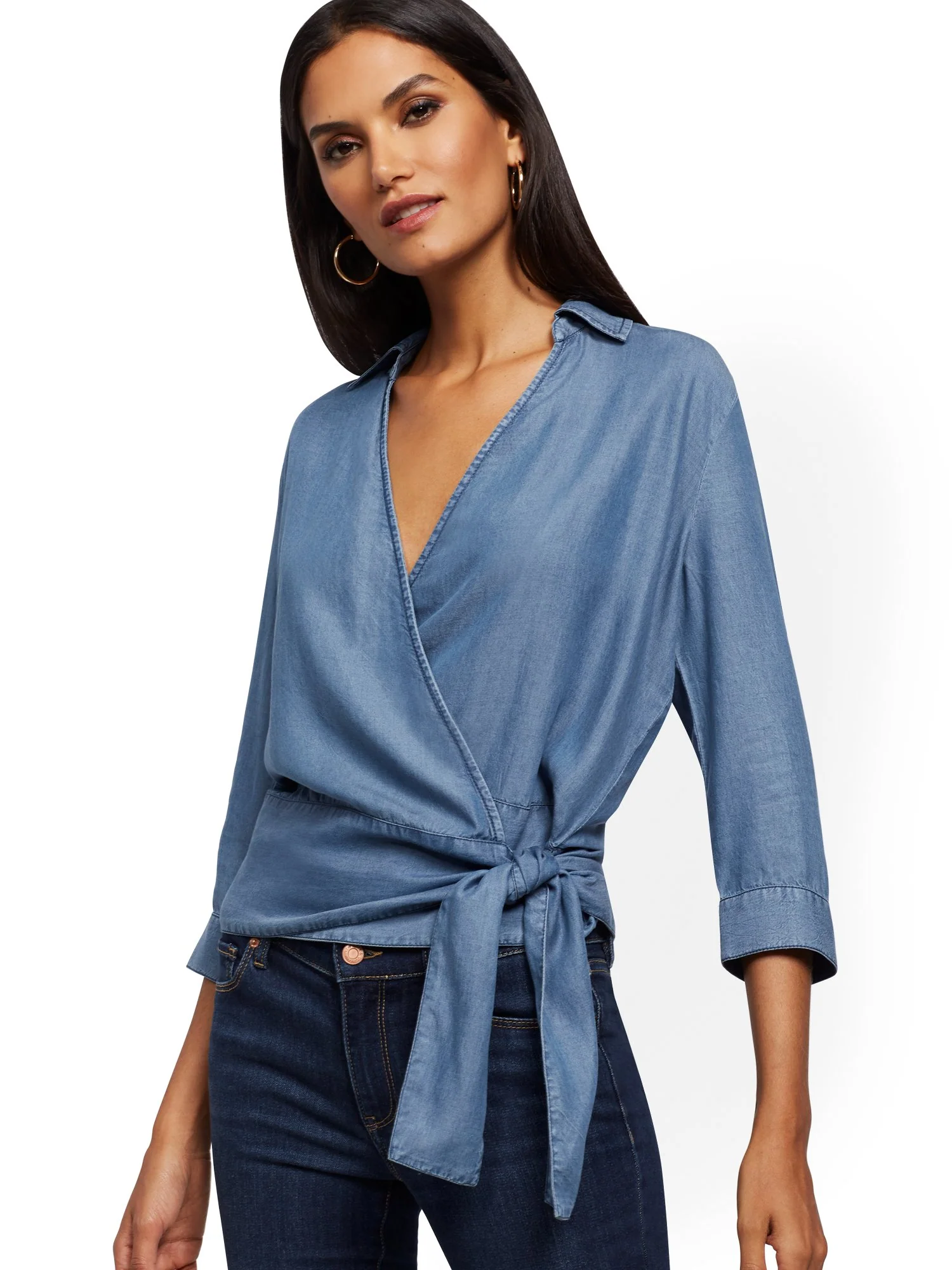 Ultra-Soft Chambray Wrap Shirt - Light Indigo - Image 2